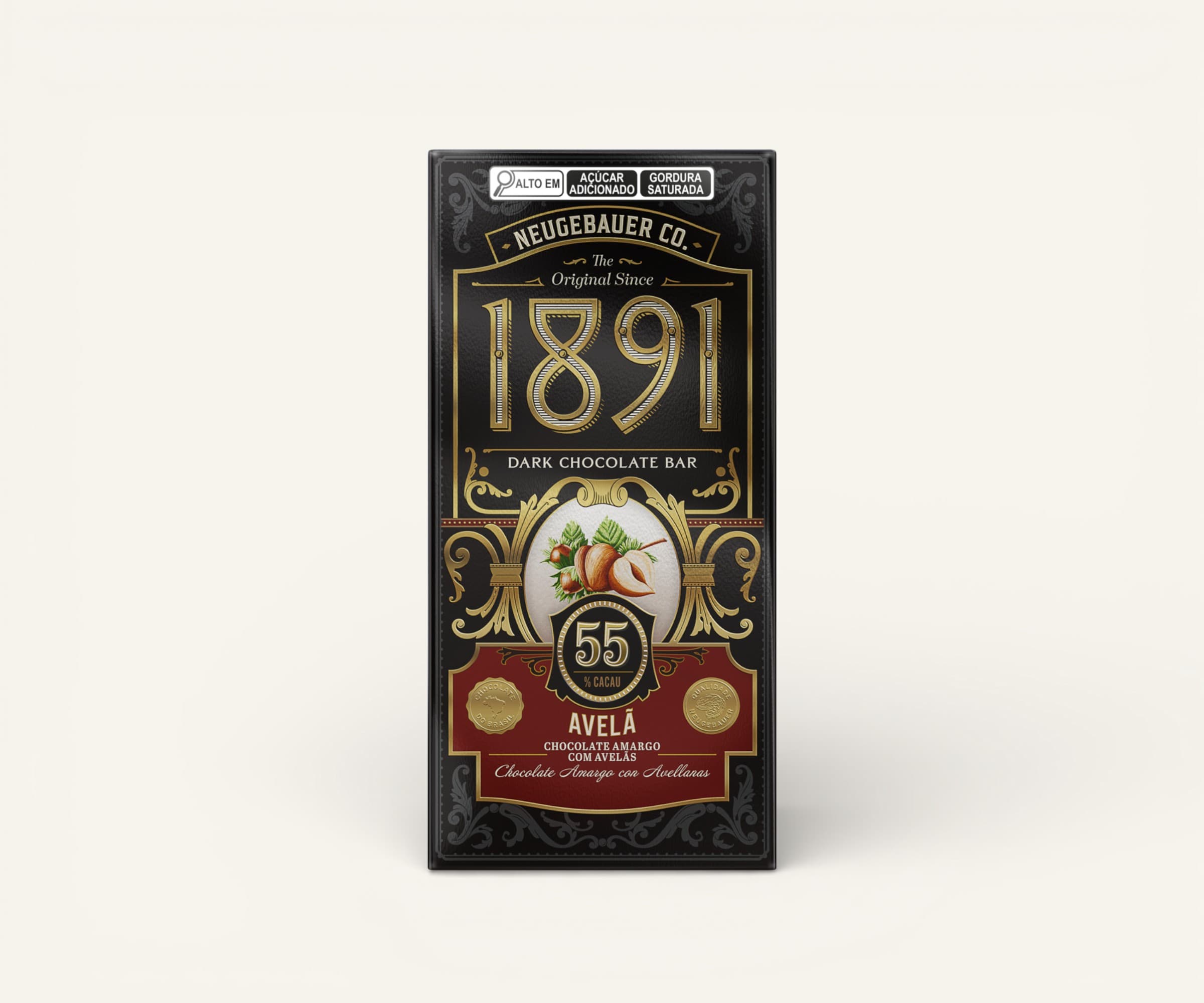 Chocolate amargo 1891 avelã 55% cacau Neugebauer 90g