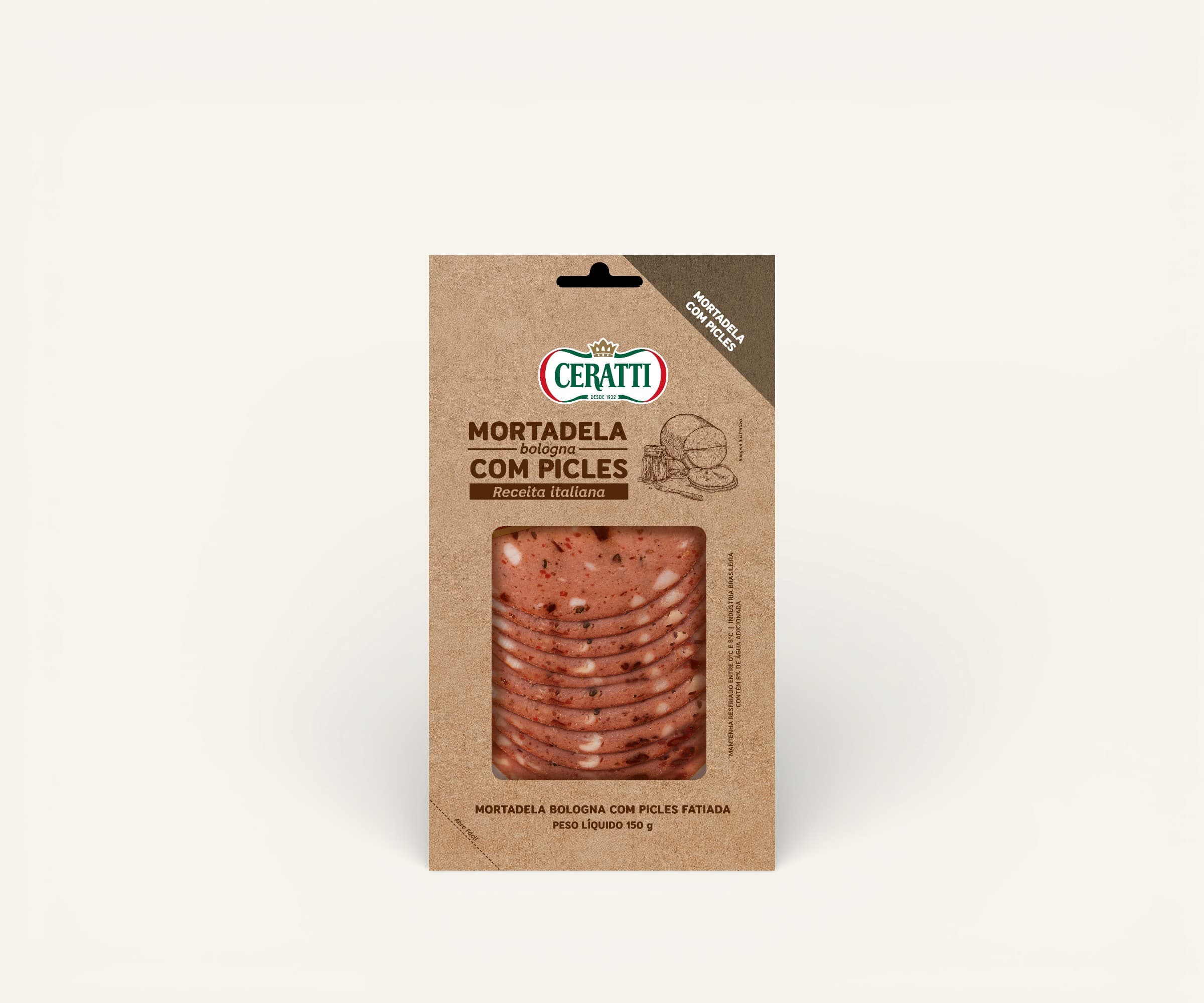 Mortadela bologna fatiada Ceratti com picles 150g