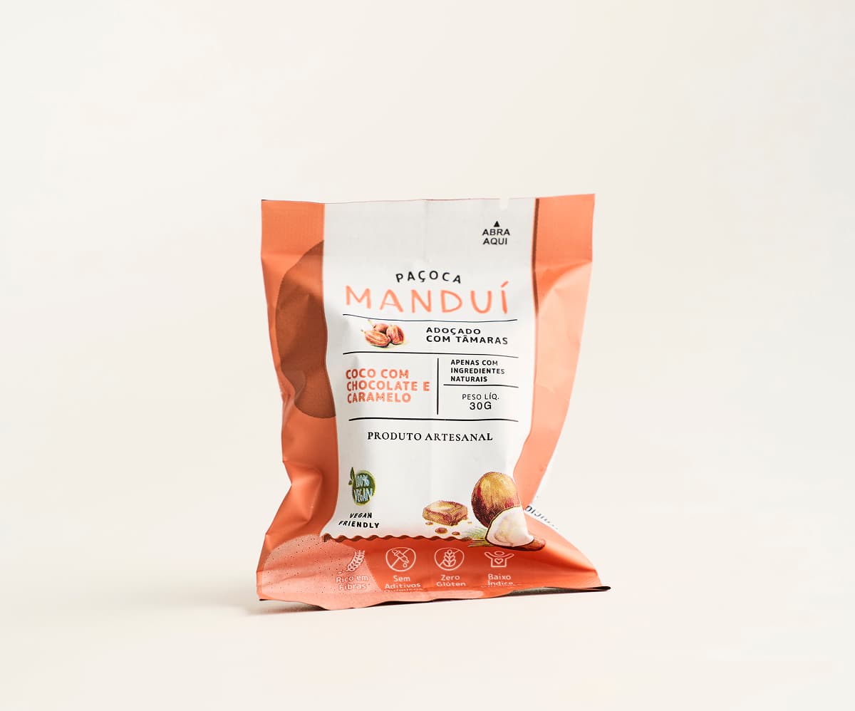 Paçoca coco com chocolate e caramelo 6un de 30g