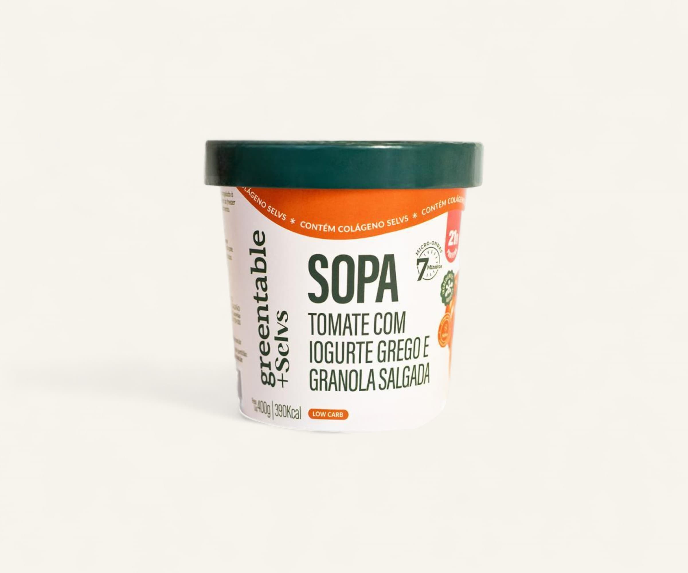 Sopa de tomate com iogurte grego e granola salgada 400g