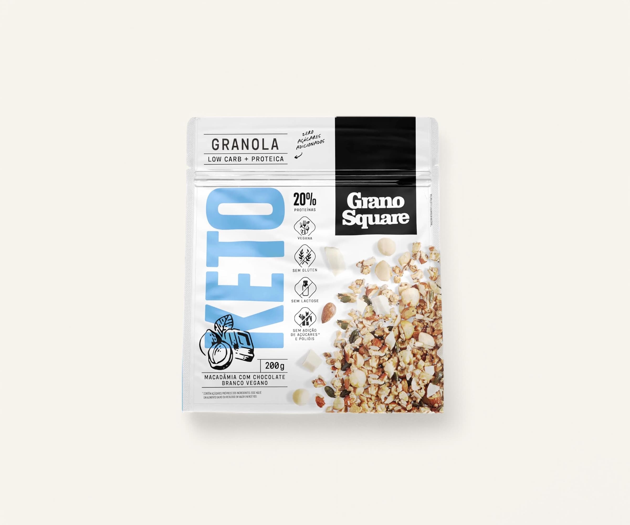 Granola keto macadâmia com chocolate branco GranoSquare 200g