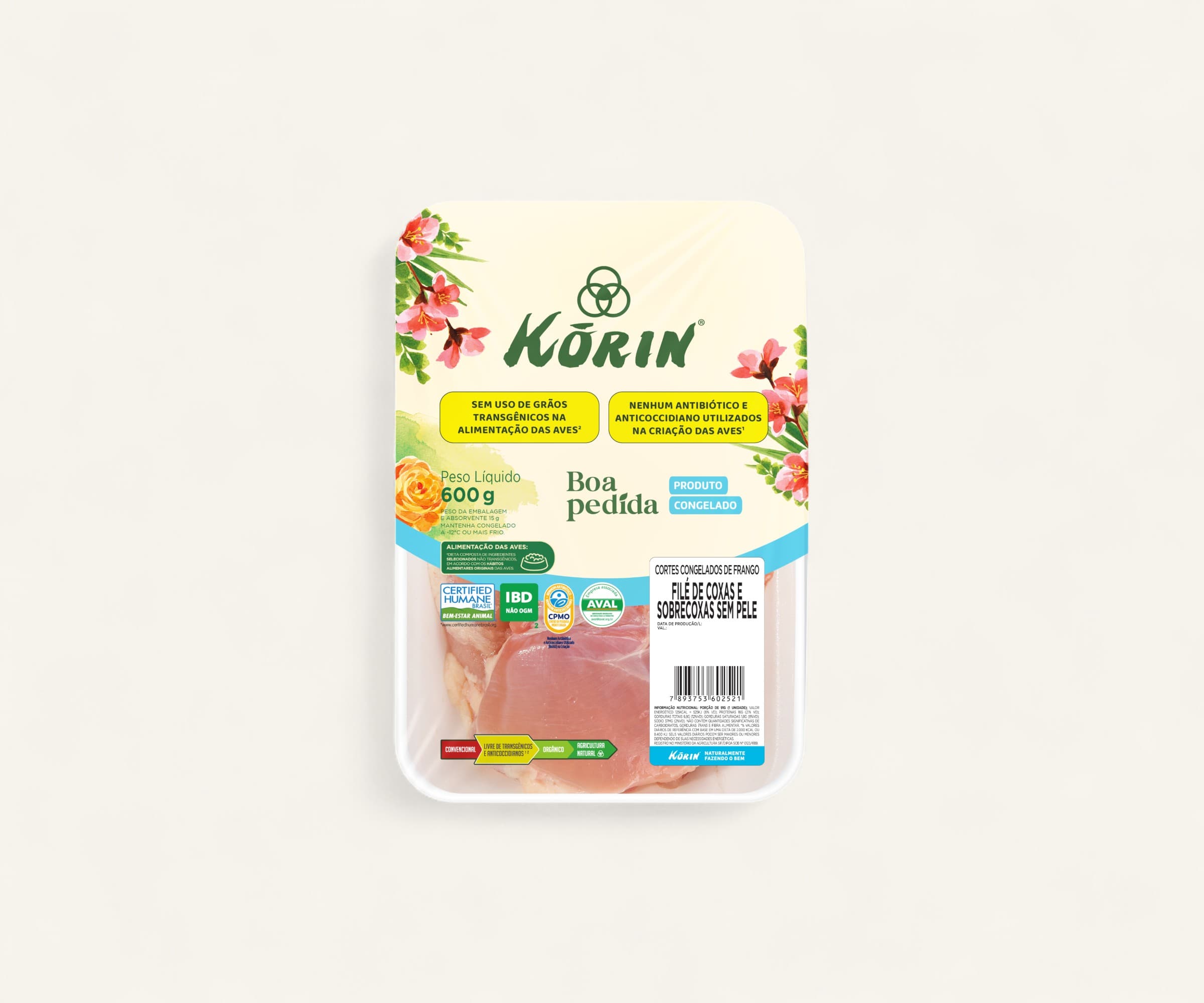 Filé de coxa sobrecoxa sem pele congelado 600g
