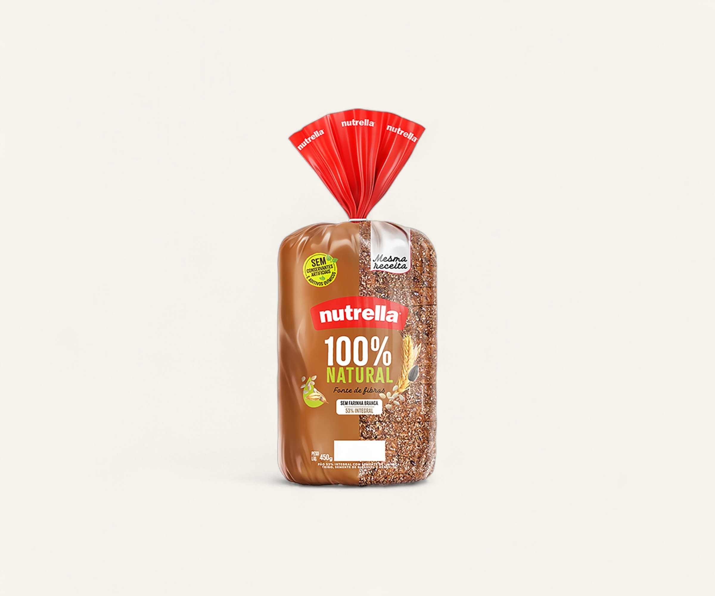 Pão de forma 53% integral 100% natural Nutrella 450g