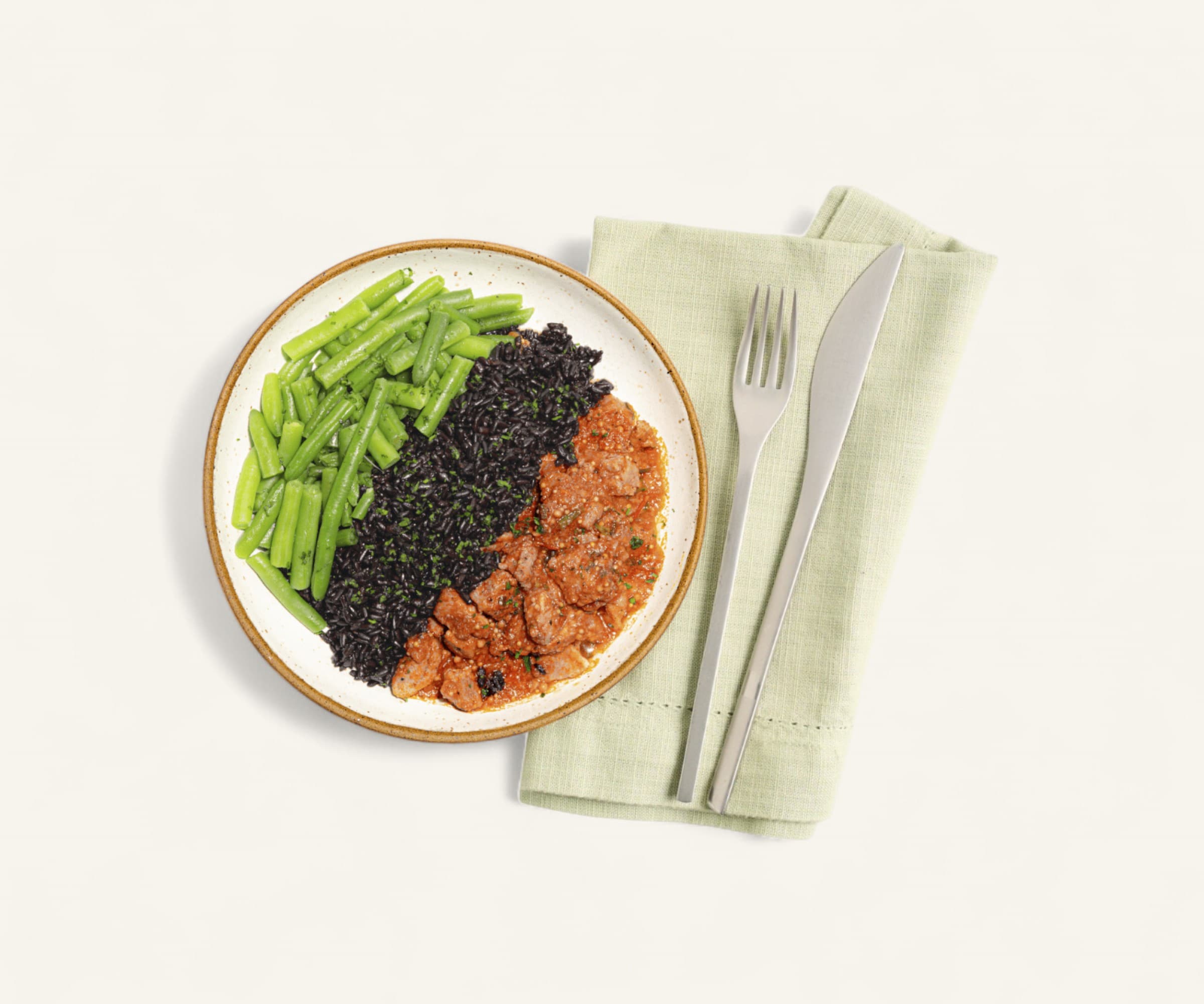 Ragú de mignon suíno com arroz negro e vagem congelado 350g