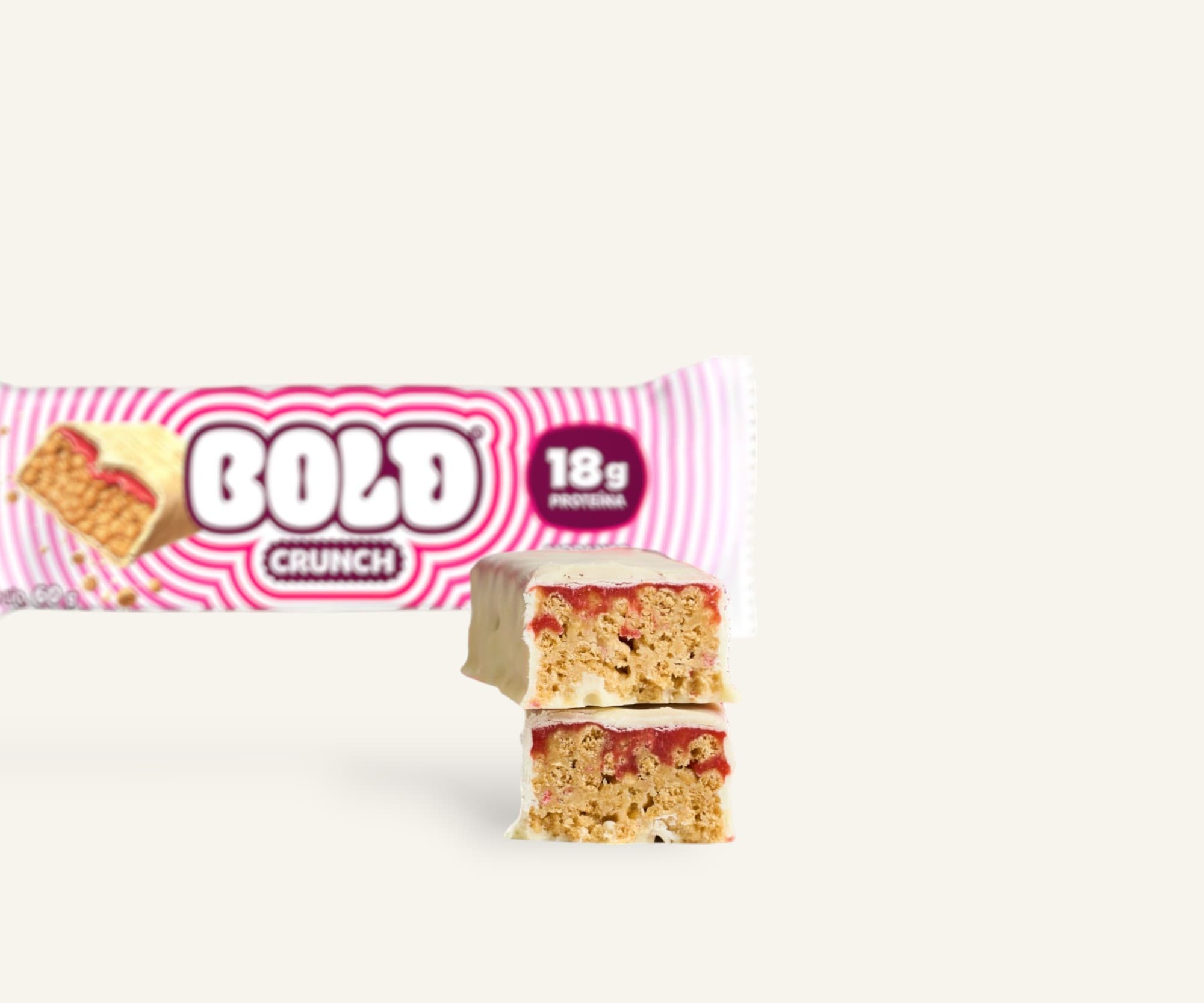 Barra de proteína Bold Crunch 18g sabor morango e chantilly 60g