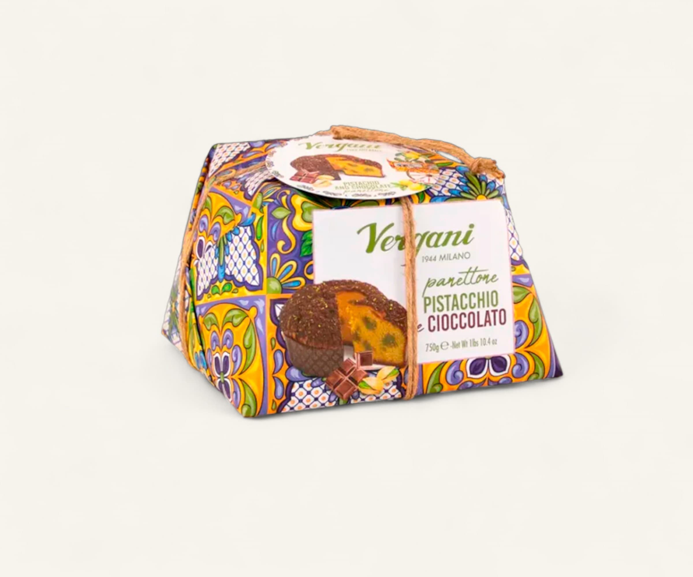 Panettone com creme de pistache e gotas de chocolate Vergani 750g