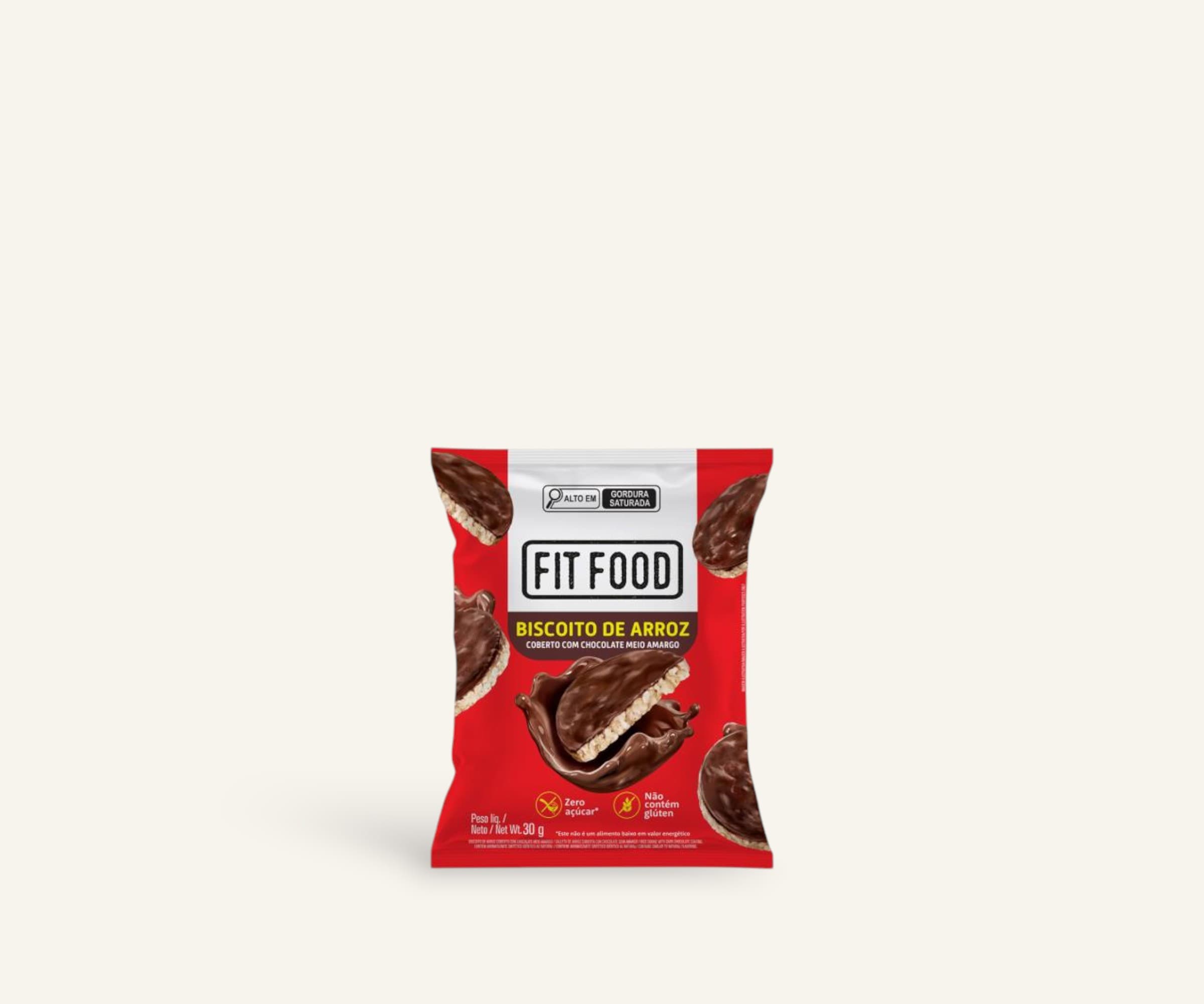 Biscoito de arroz coberto com chocolate meio amargo Fit Food 30g