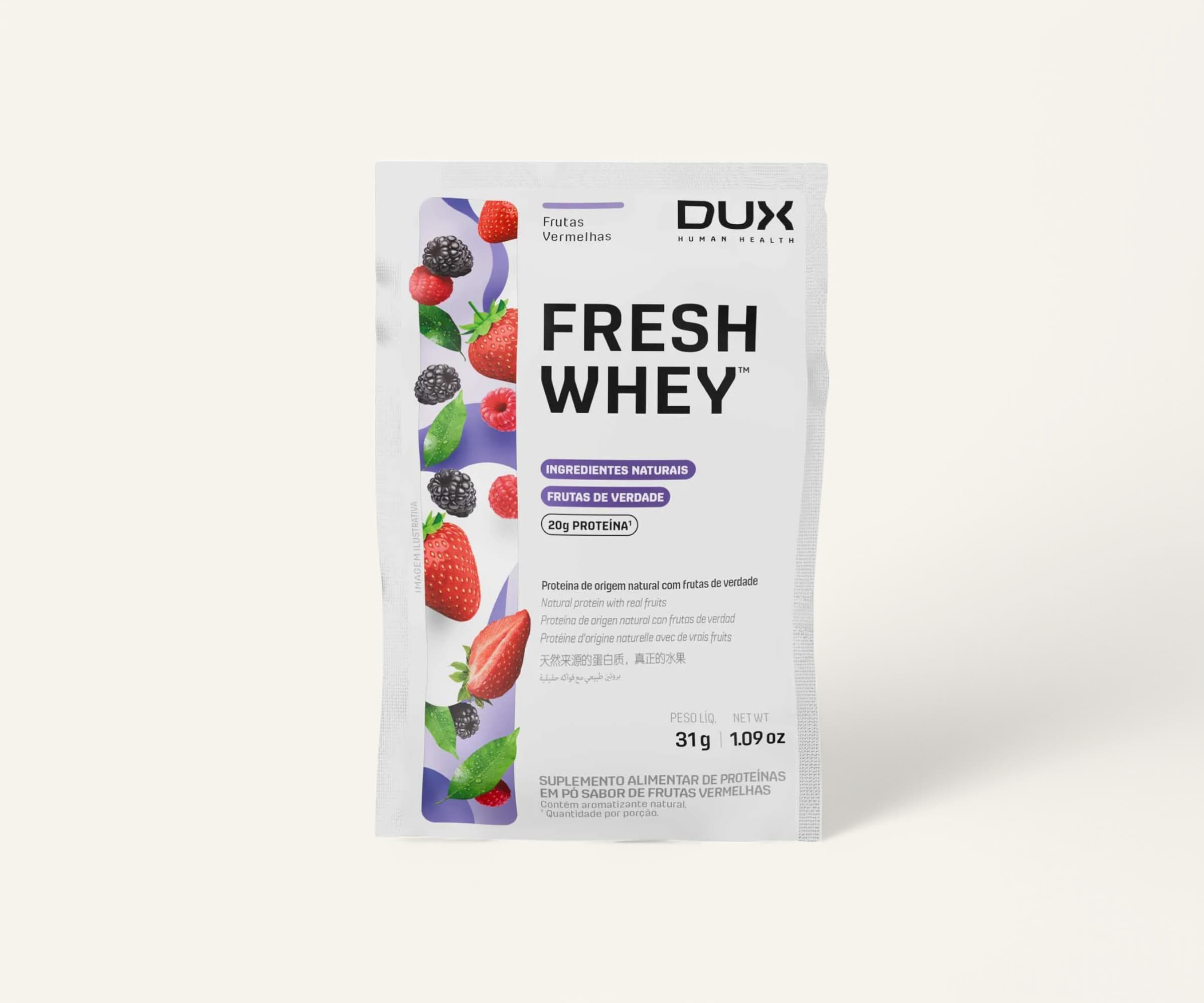 Dux fresh whey 20g de proteína frutas vermelhas sachê 29g