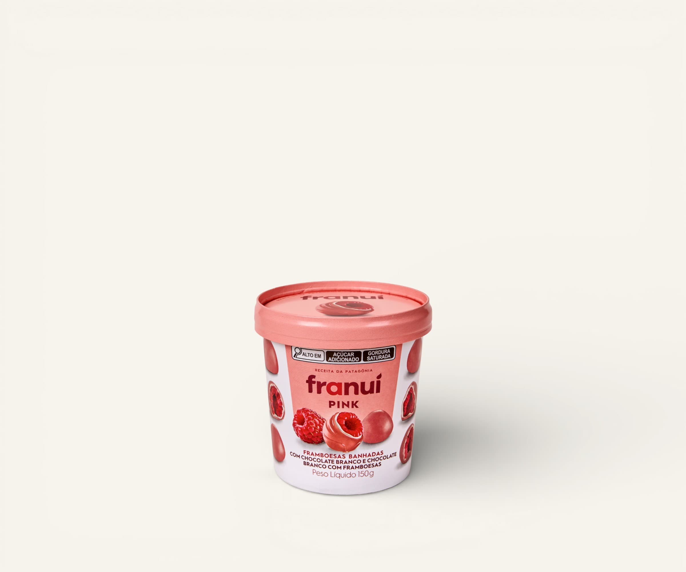 Framboesas cobertas com chocolate branco Pink Franuí 150g