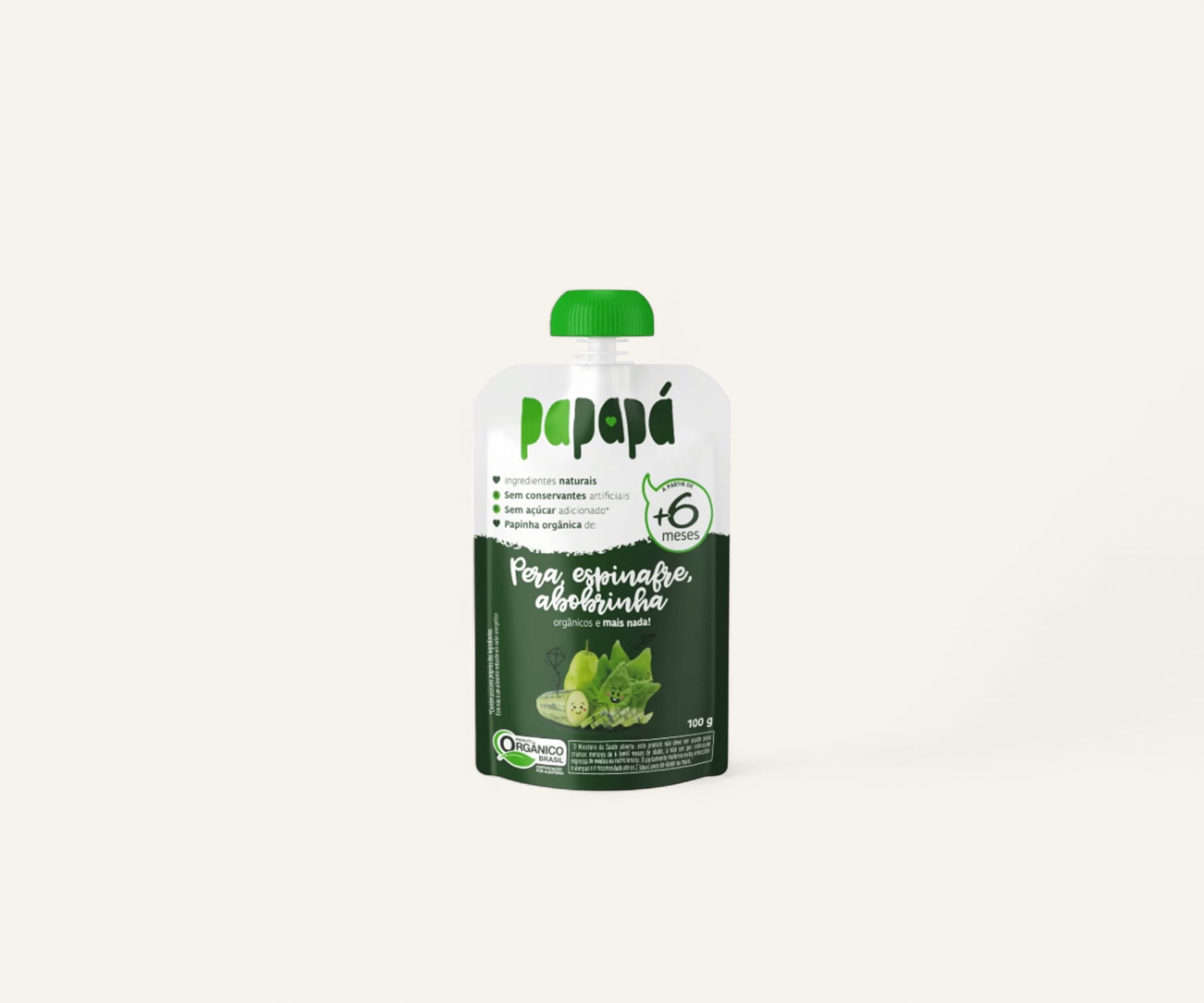 Papinha de pera, espinafre e abobrinha orgânica Papapá 100g