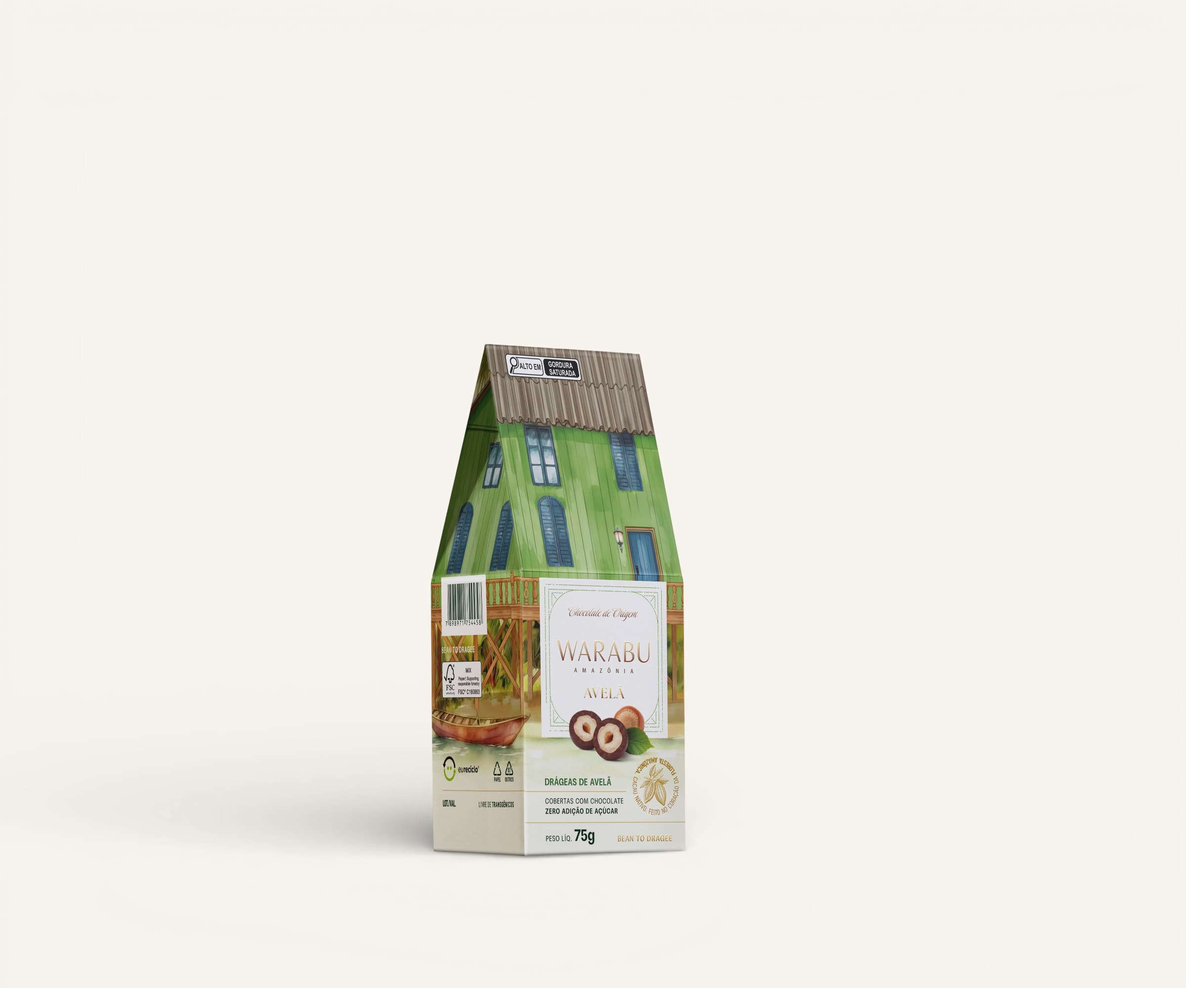 Drágeas de avelã coberta com chocolate 72% cacau sem adição de açúcares Warabu 75g