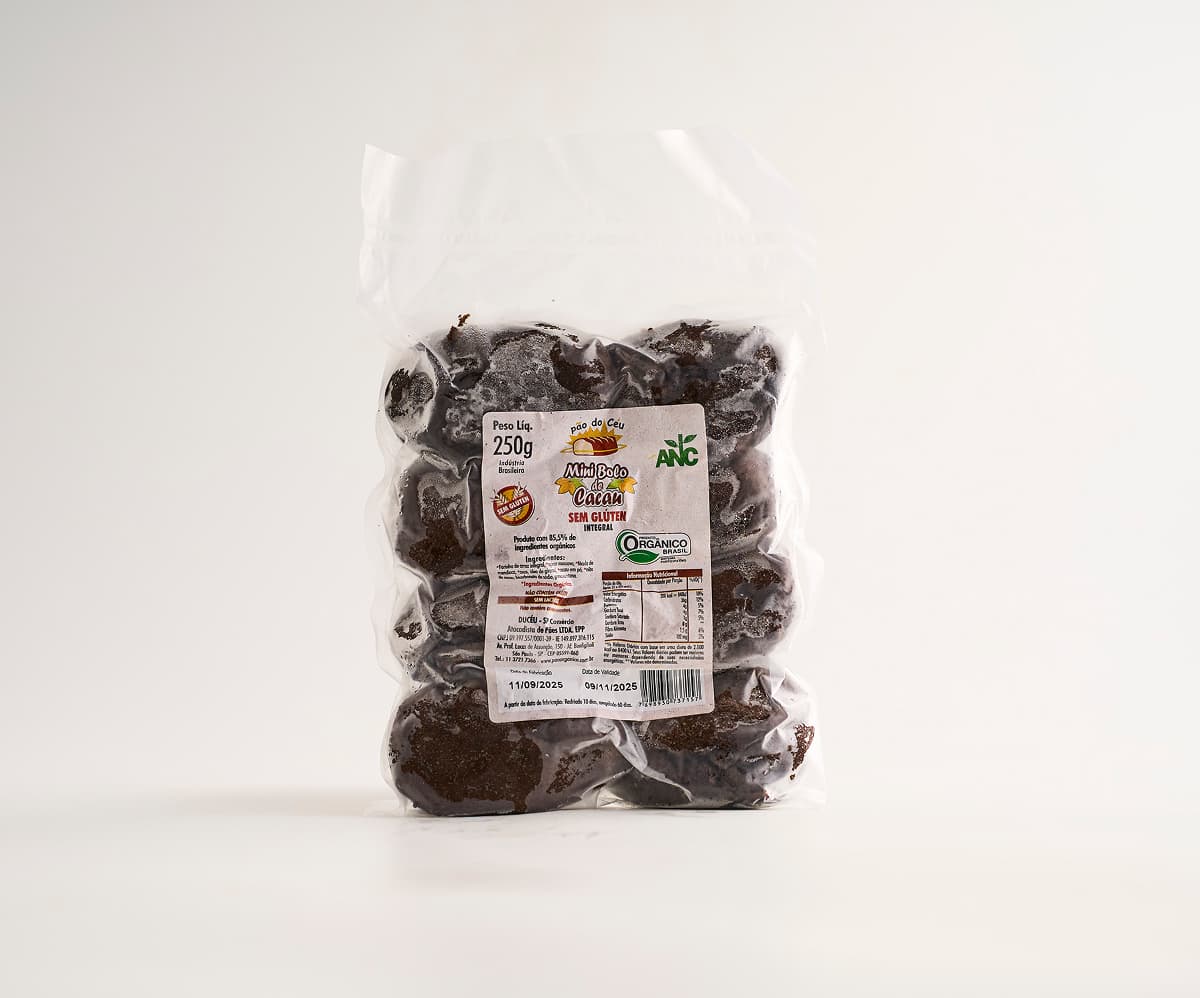 Mini bolo de cacau sem glúten congelado 250g