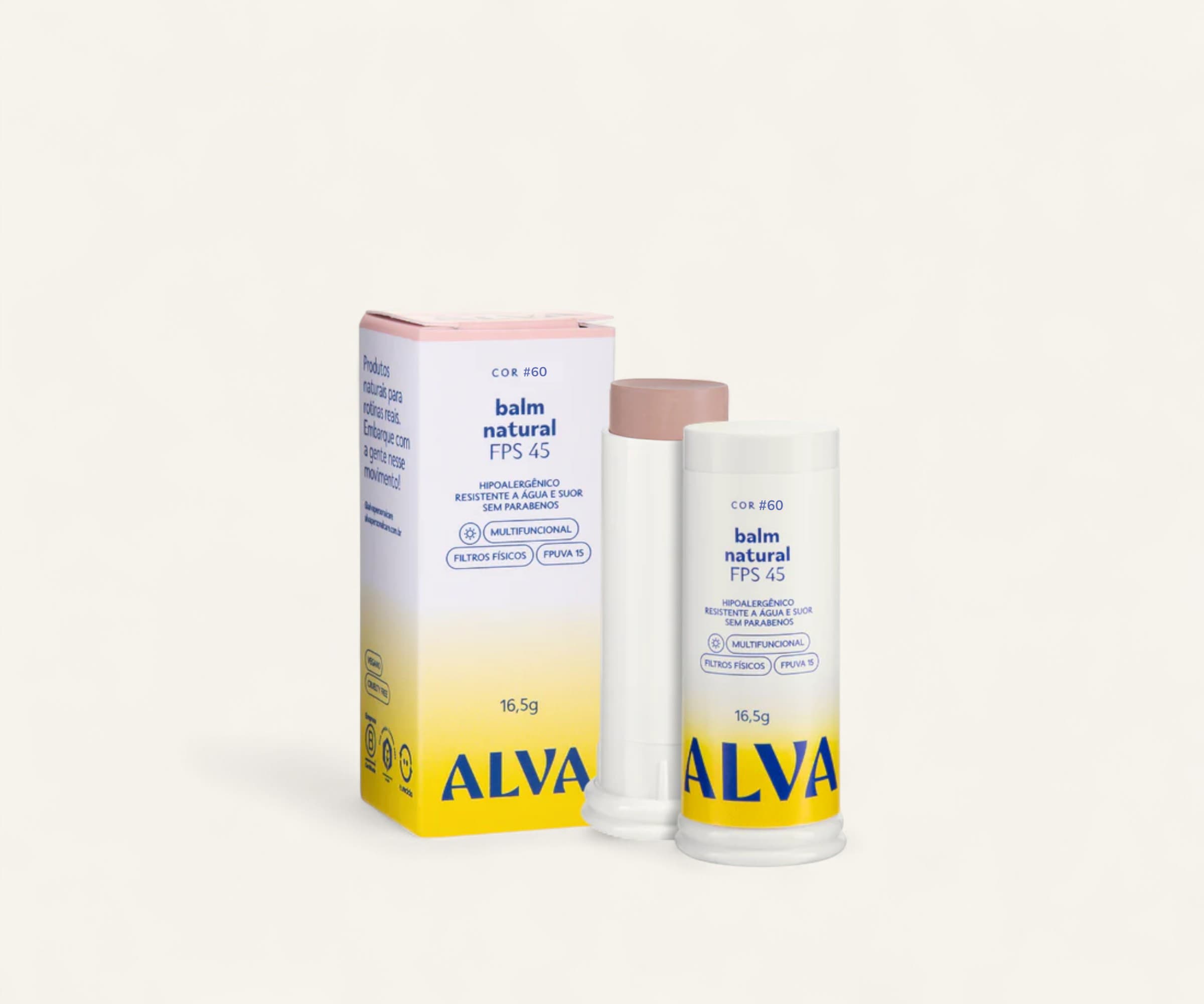 Balm facial natural FPS 45 cor #60 Alva 16,5g
