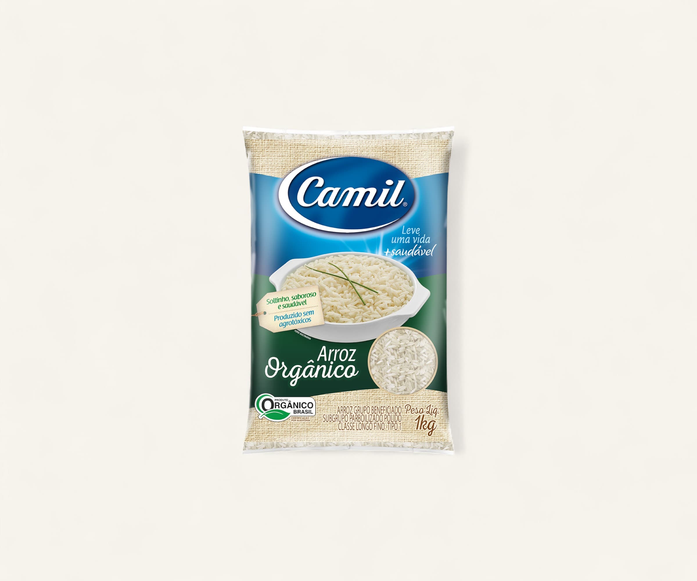 Arroz parboilizado Orgânico longo fino Camil 1kg