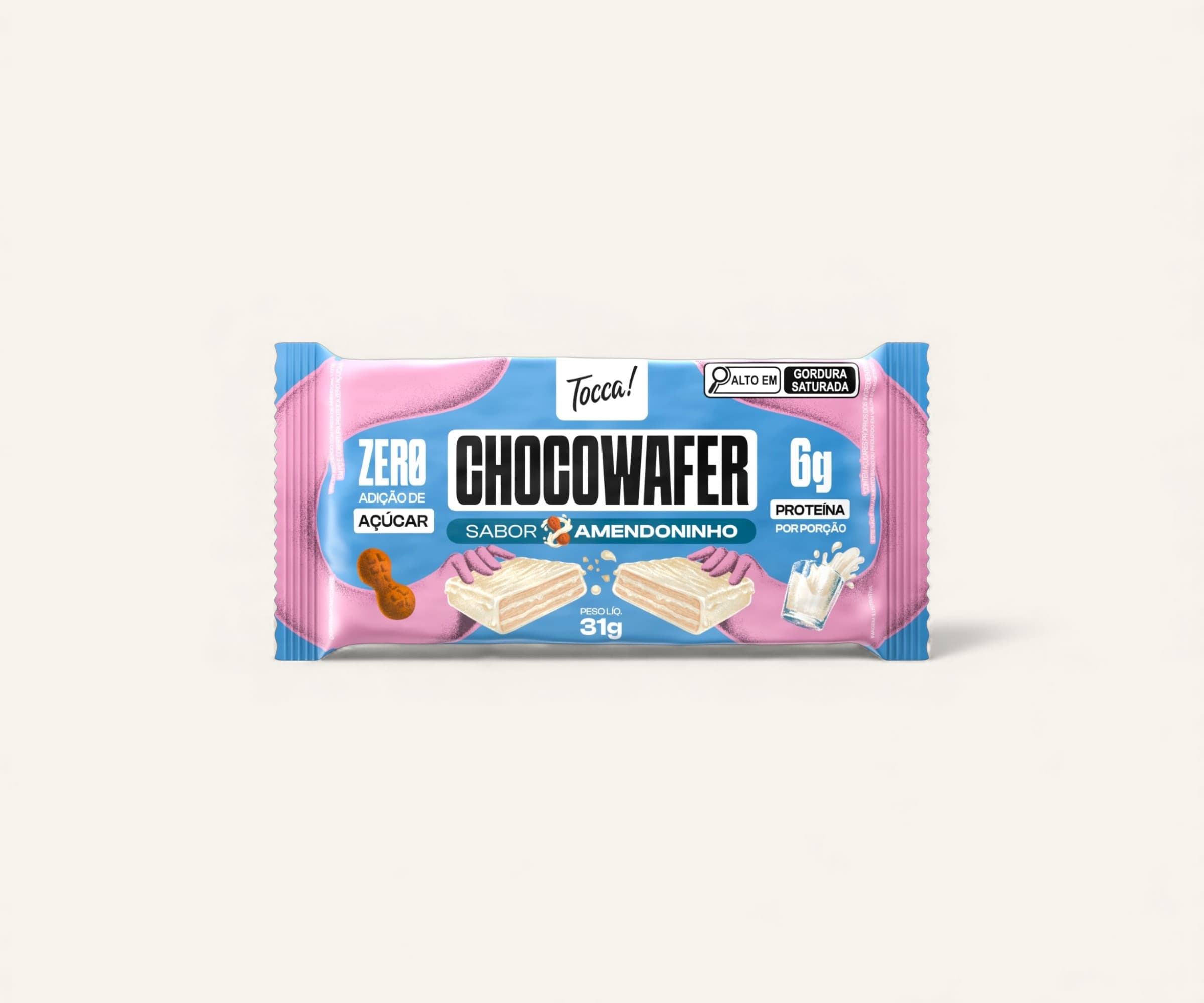Chocowafer sabor amendoninho com 6g de proteína Tocca! 31g