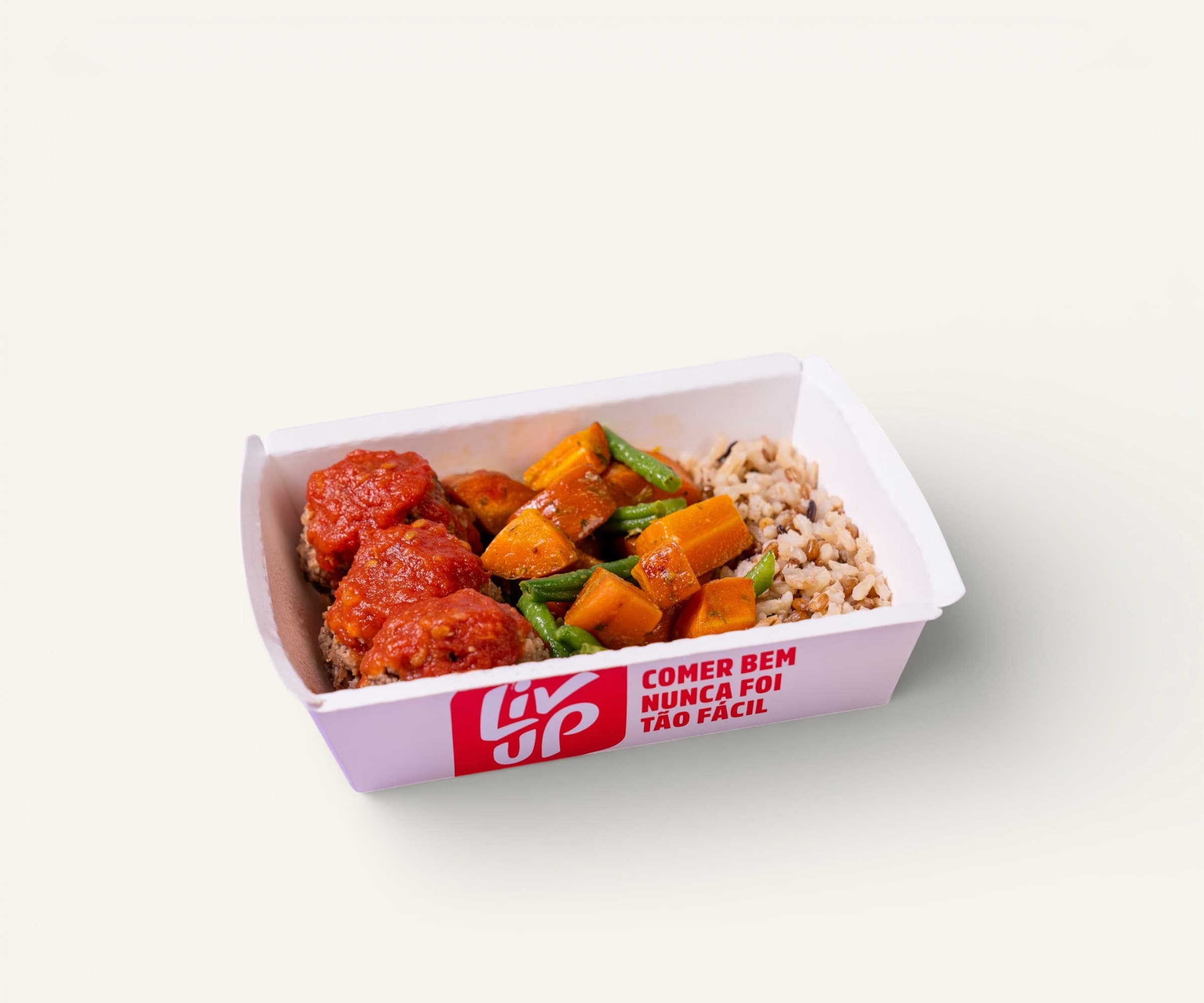 Almôndega de carne com molho de tomate, arroz 7 grãos e legumes Liv Up 300g