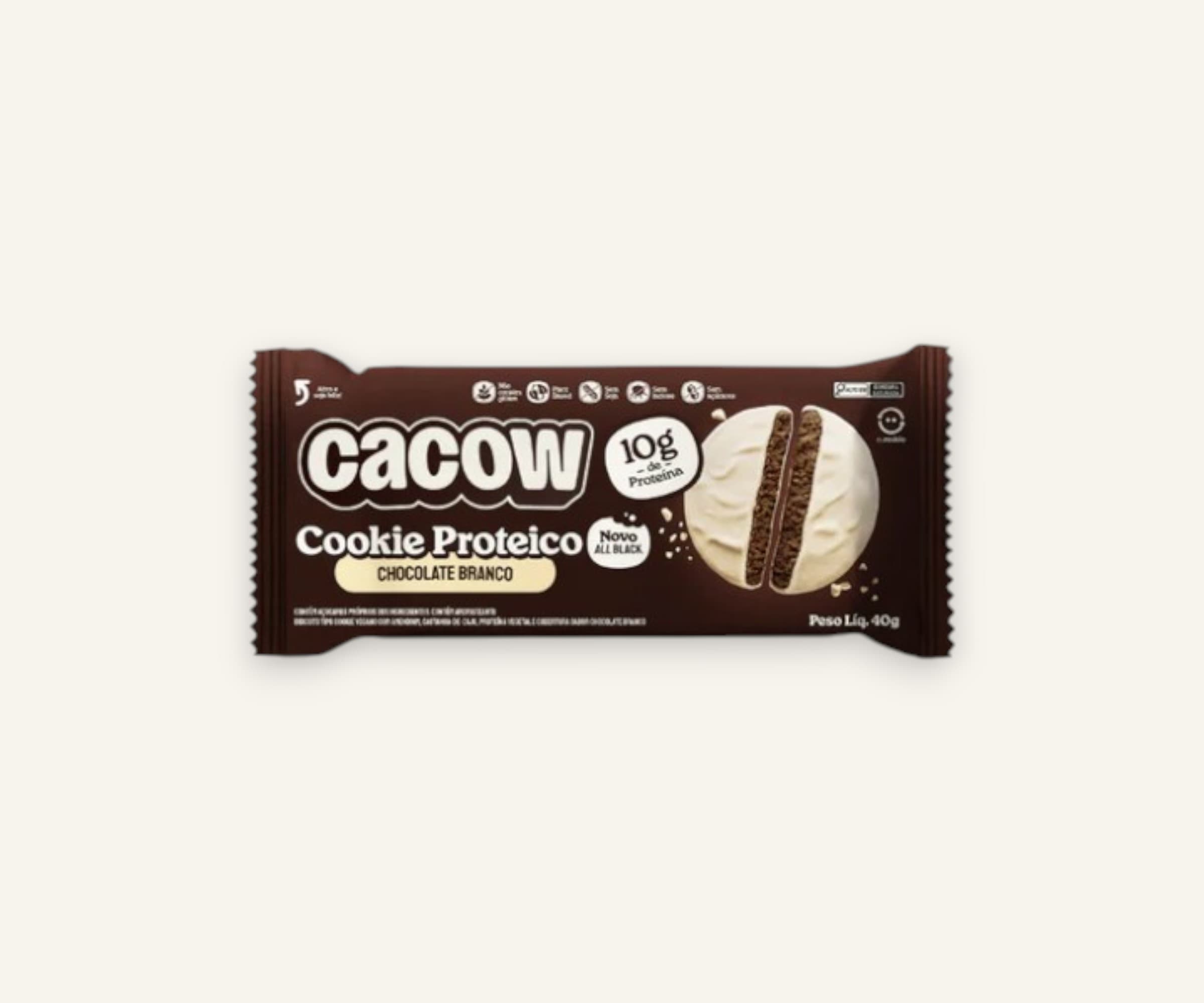 Cookie proteico all black de chocolate branco 40g com 10g de proteína