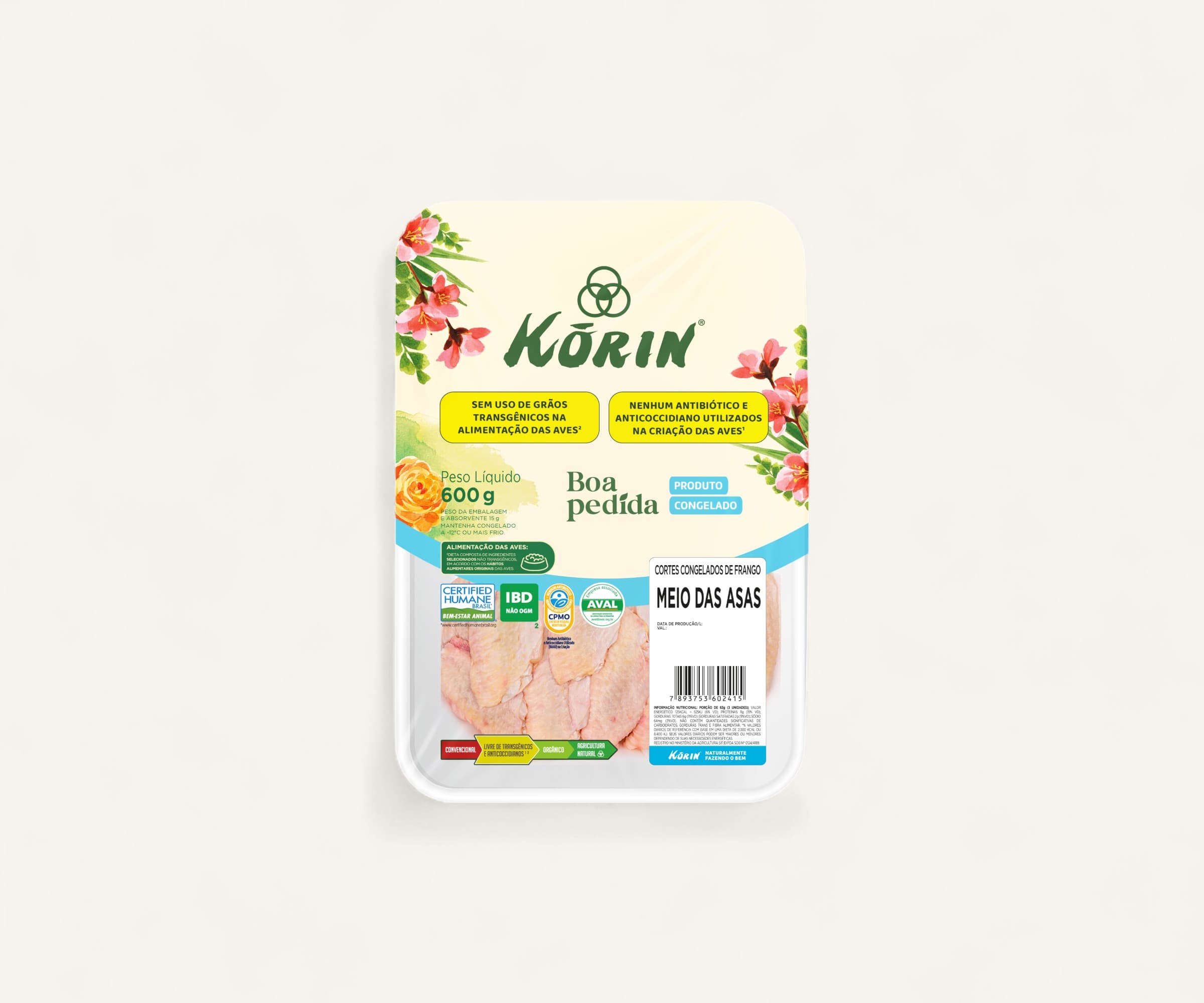 Meio das asas de frango congelado 600g