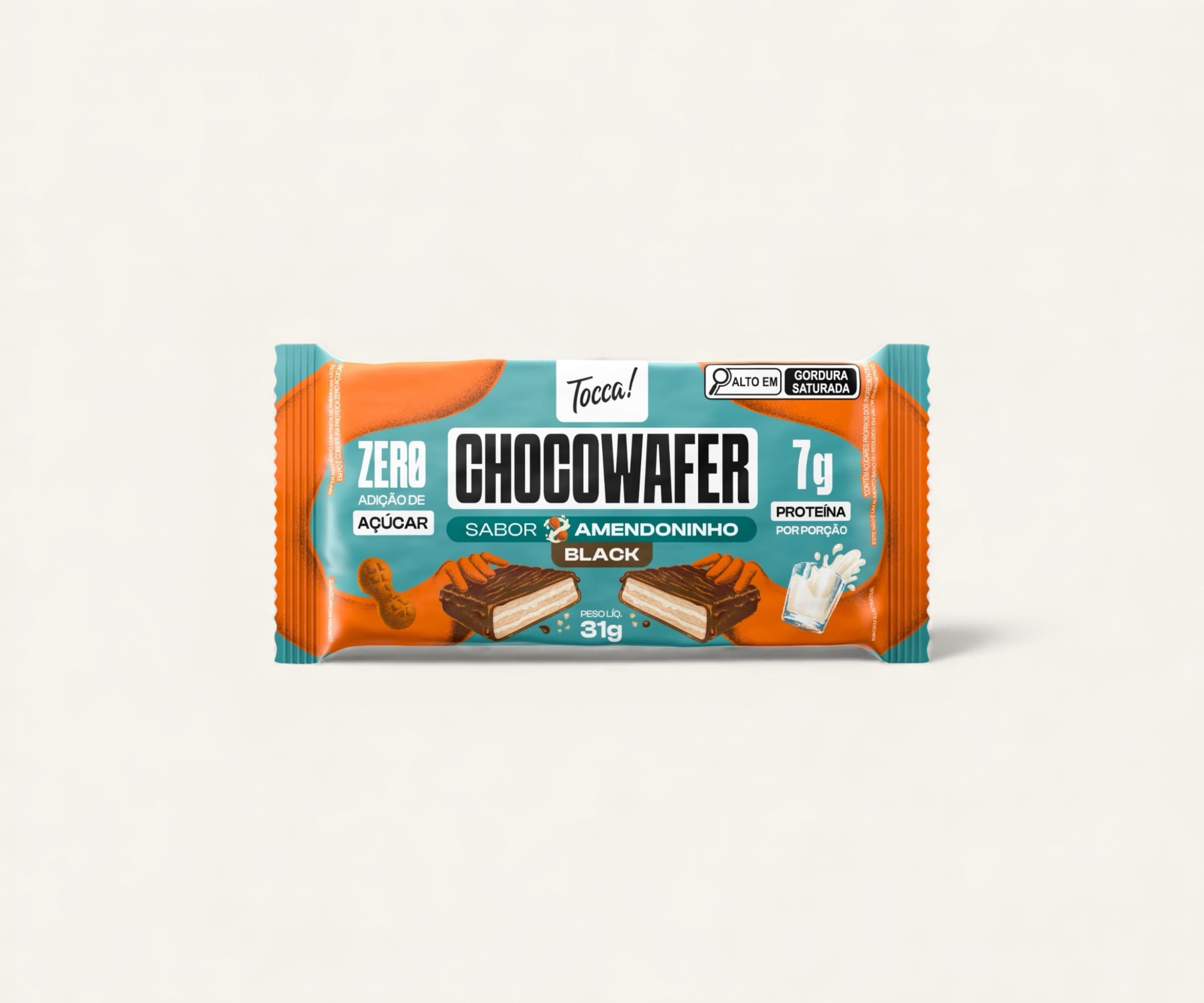 Chocowafer sabor amendoninho black com 6g de proteína Tocca! 31g