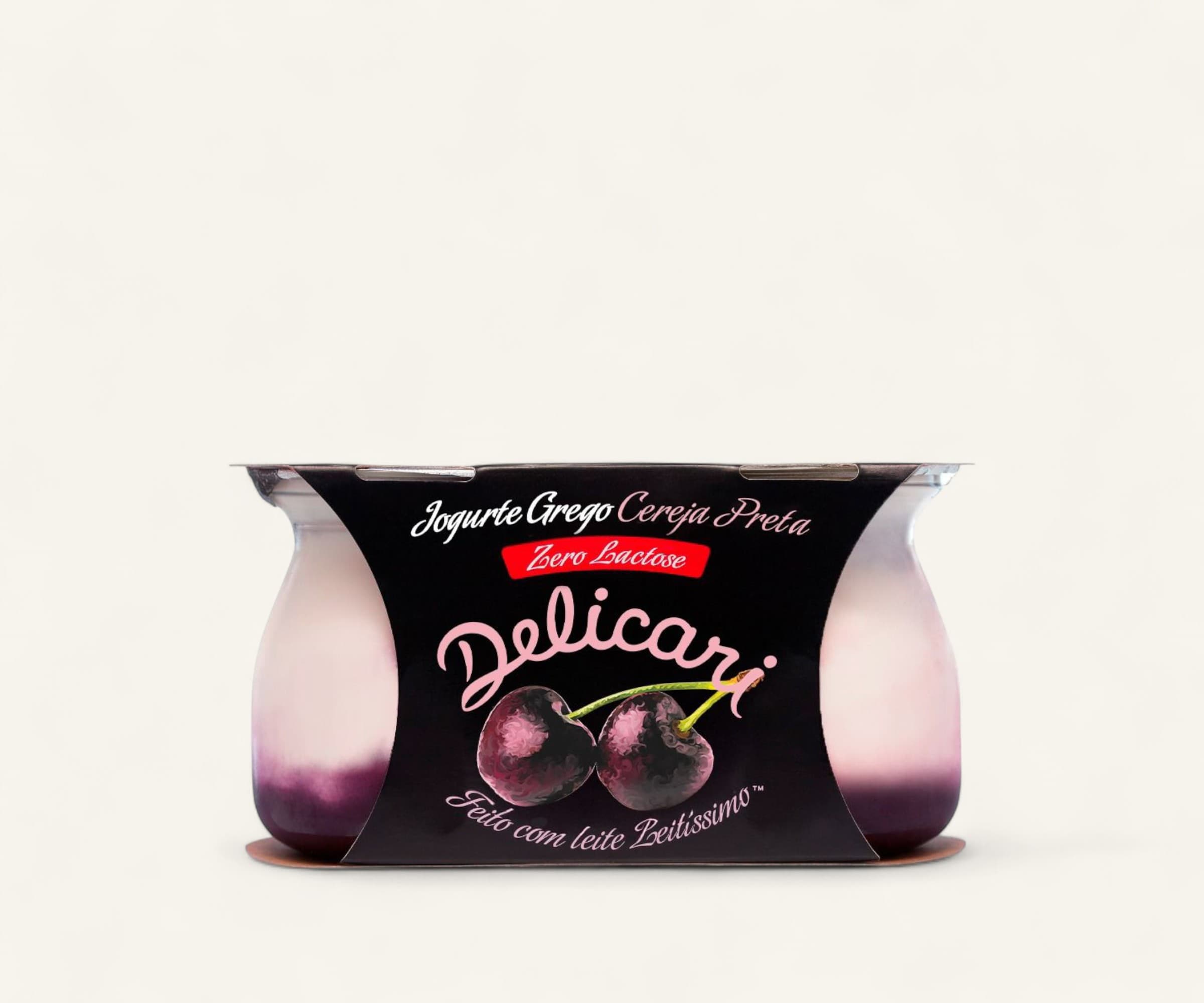 Iogurte grego cereja preta zero lactose Delicari 2x170g