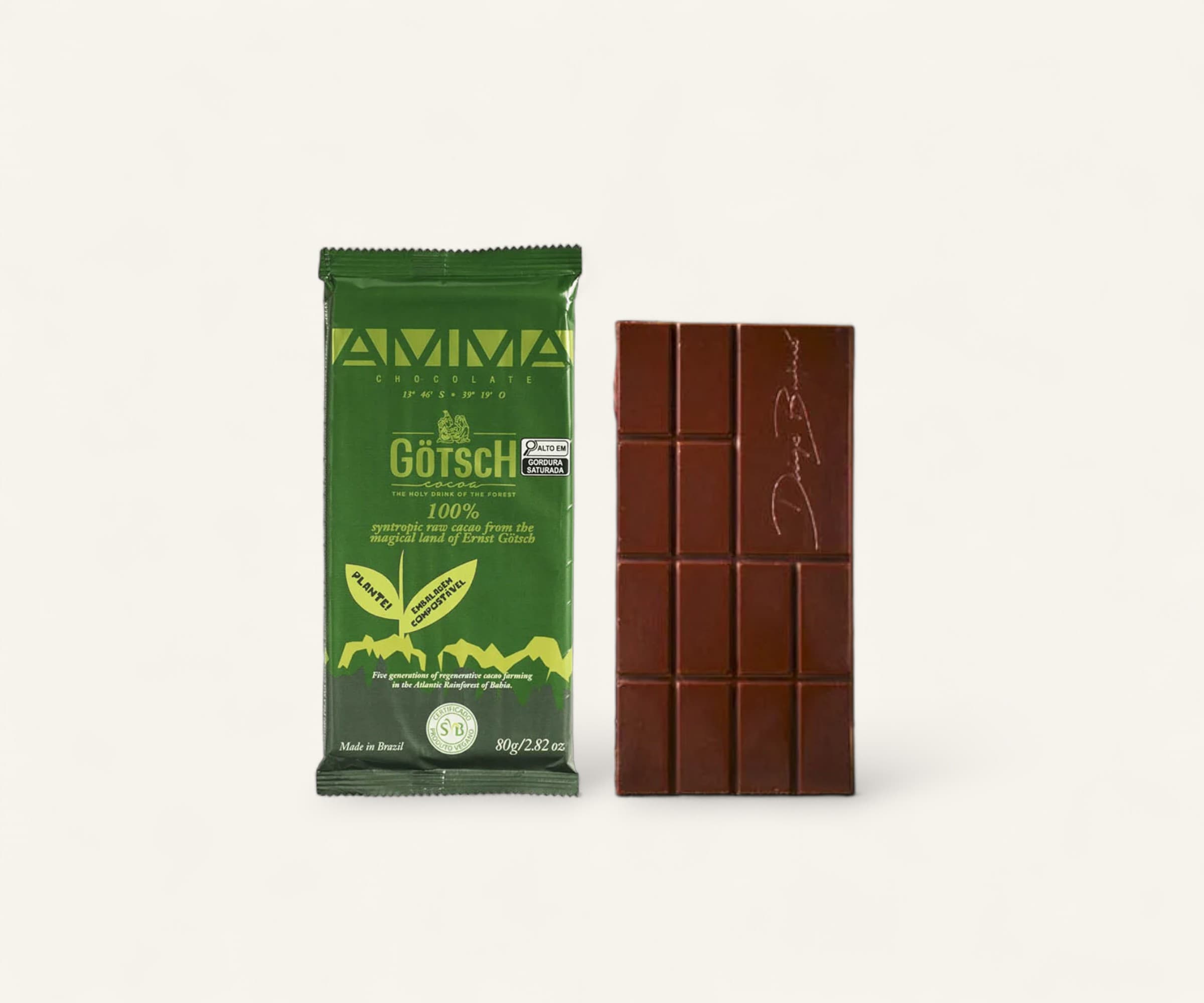 Chocolate Götsch 100% cacau sintrópico AMMA 80g