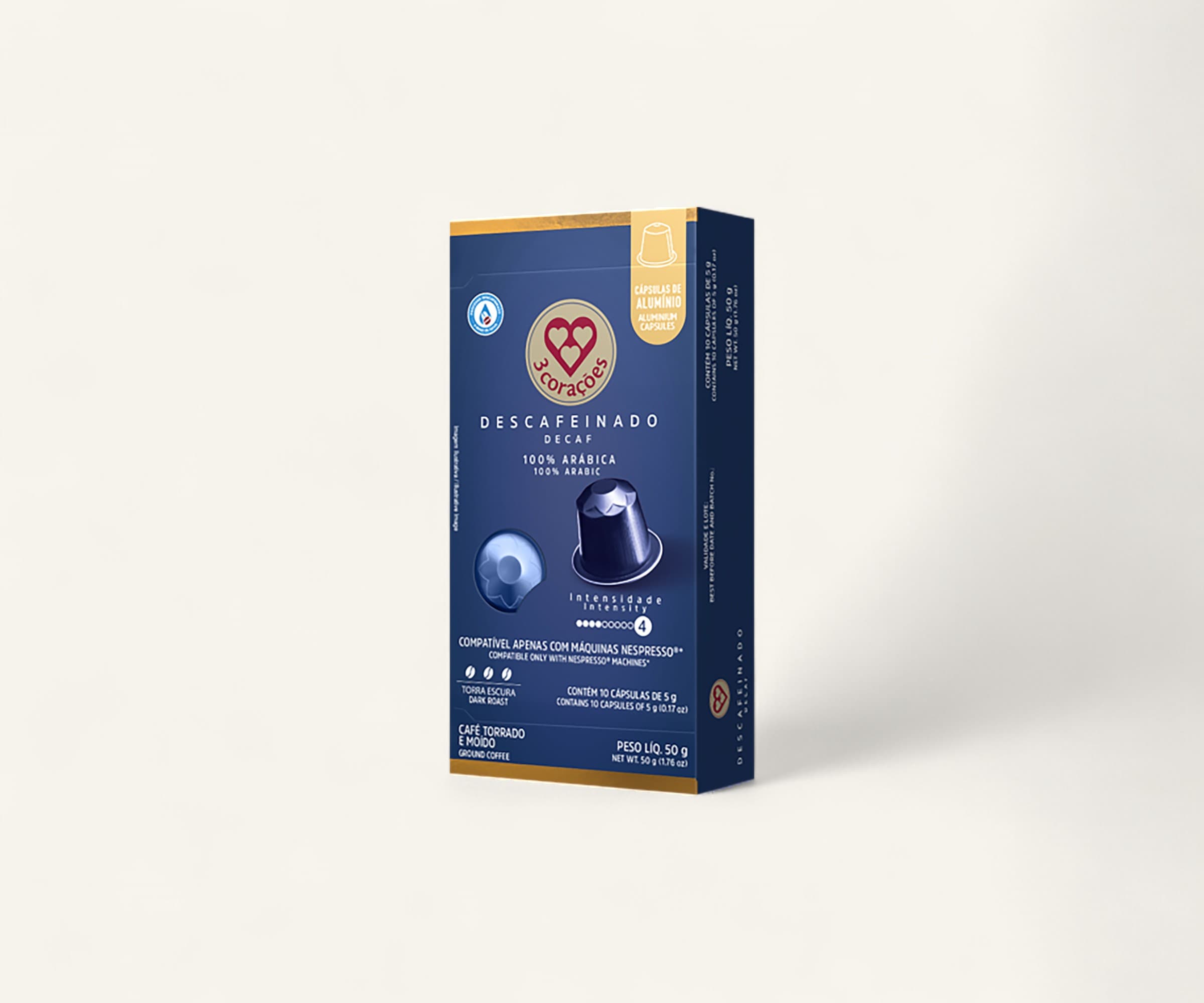 Café em cápsula descafeinado compatível com máquinas Nespresso 100% arábica 3 Corações 10 cápsulas