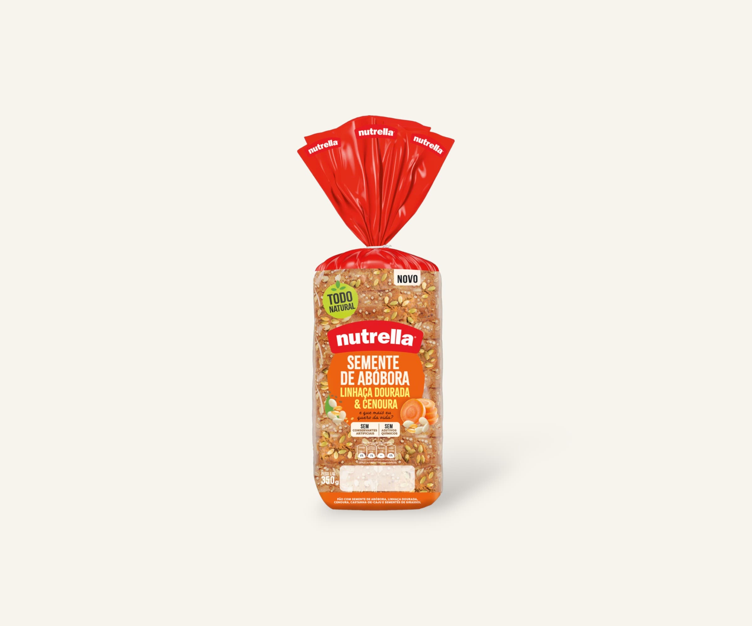 Pão de forma semente de abóbora, linhaça dourada & cenoura Nutrella 350g