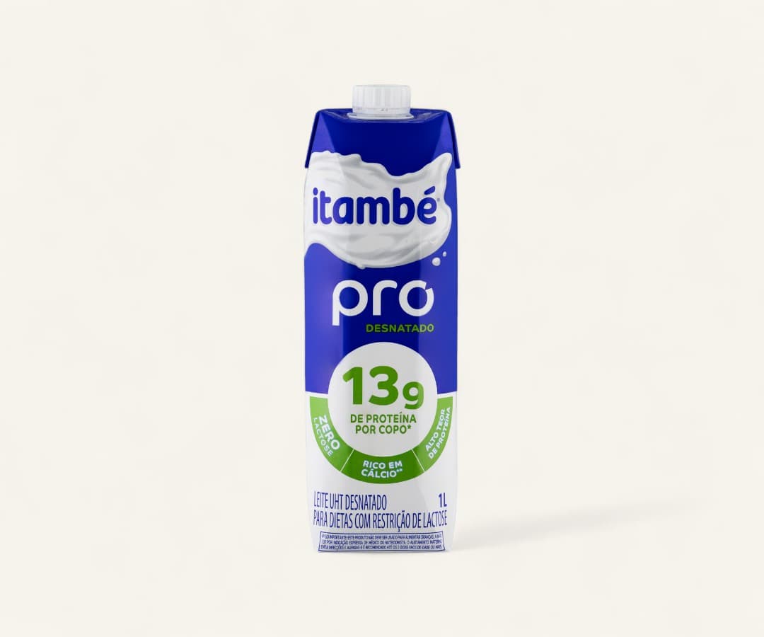 Leite UHT desnatado pro 13g de proteína Itambé zero lactose 1l