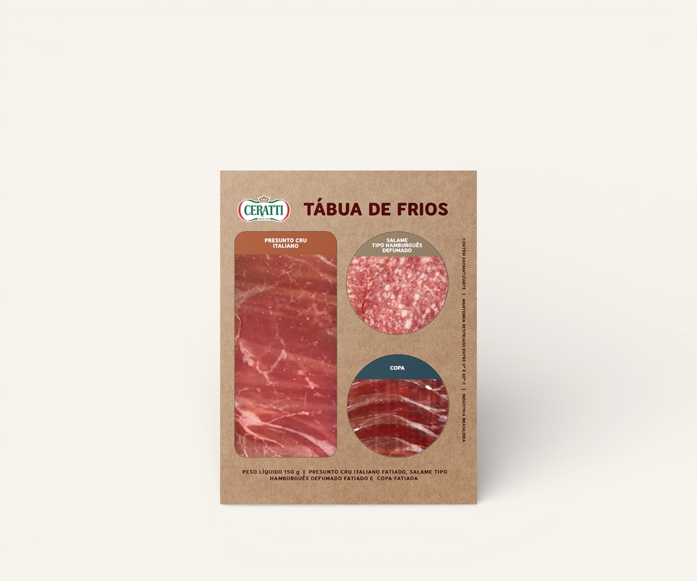 Tábua de frios fatiados com presunto cru italiano, salame tipo hamburguês e copa Ceratti 150g