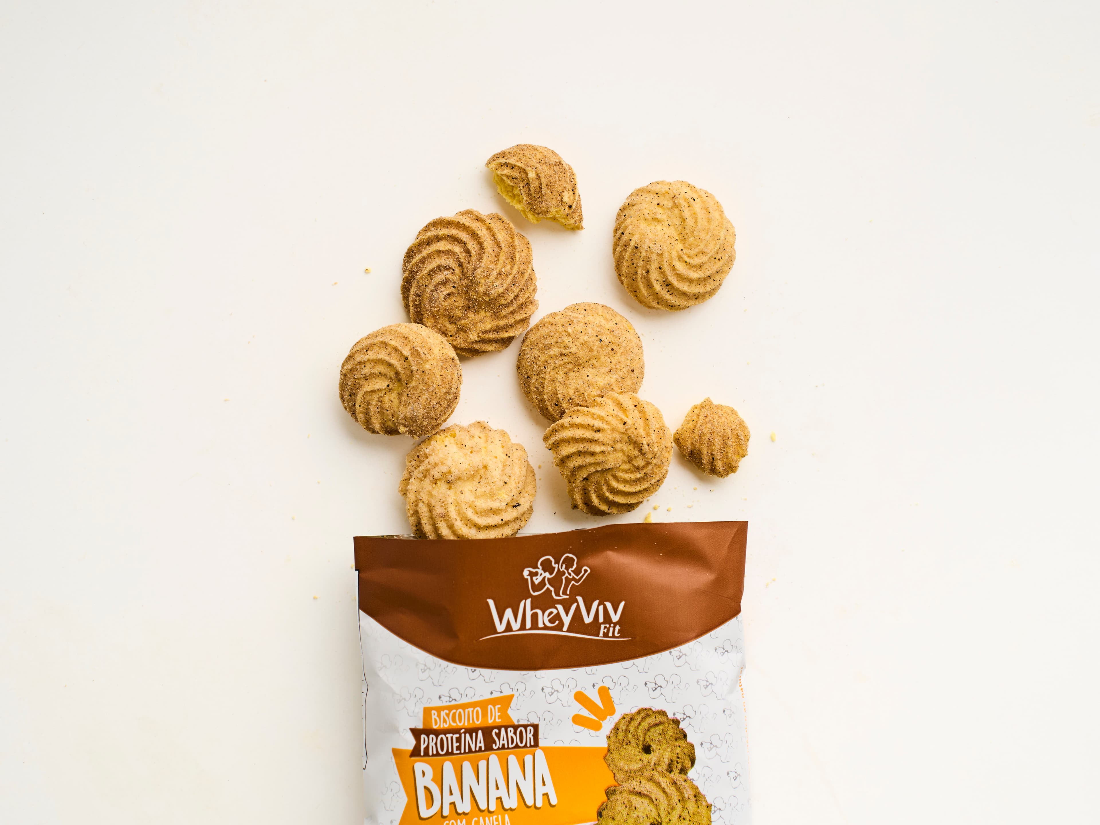 Biscoito sabor banana com canela Wheyviv 45g