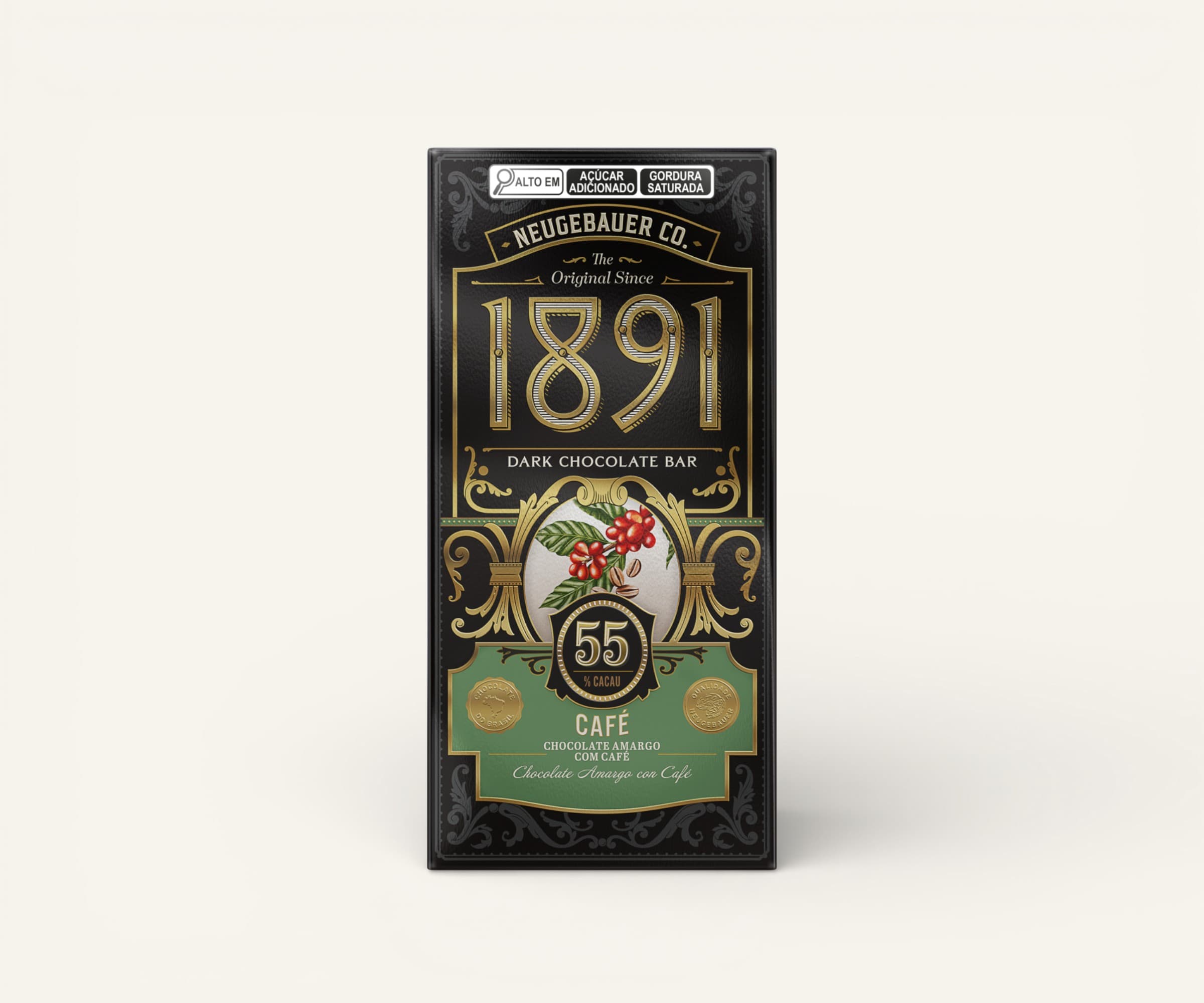 Chocolate amargo 1891 55% cacau com café Neugebauer 90g