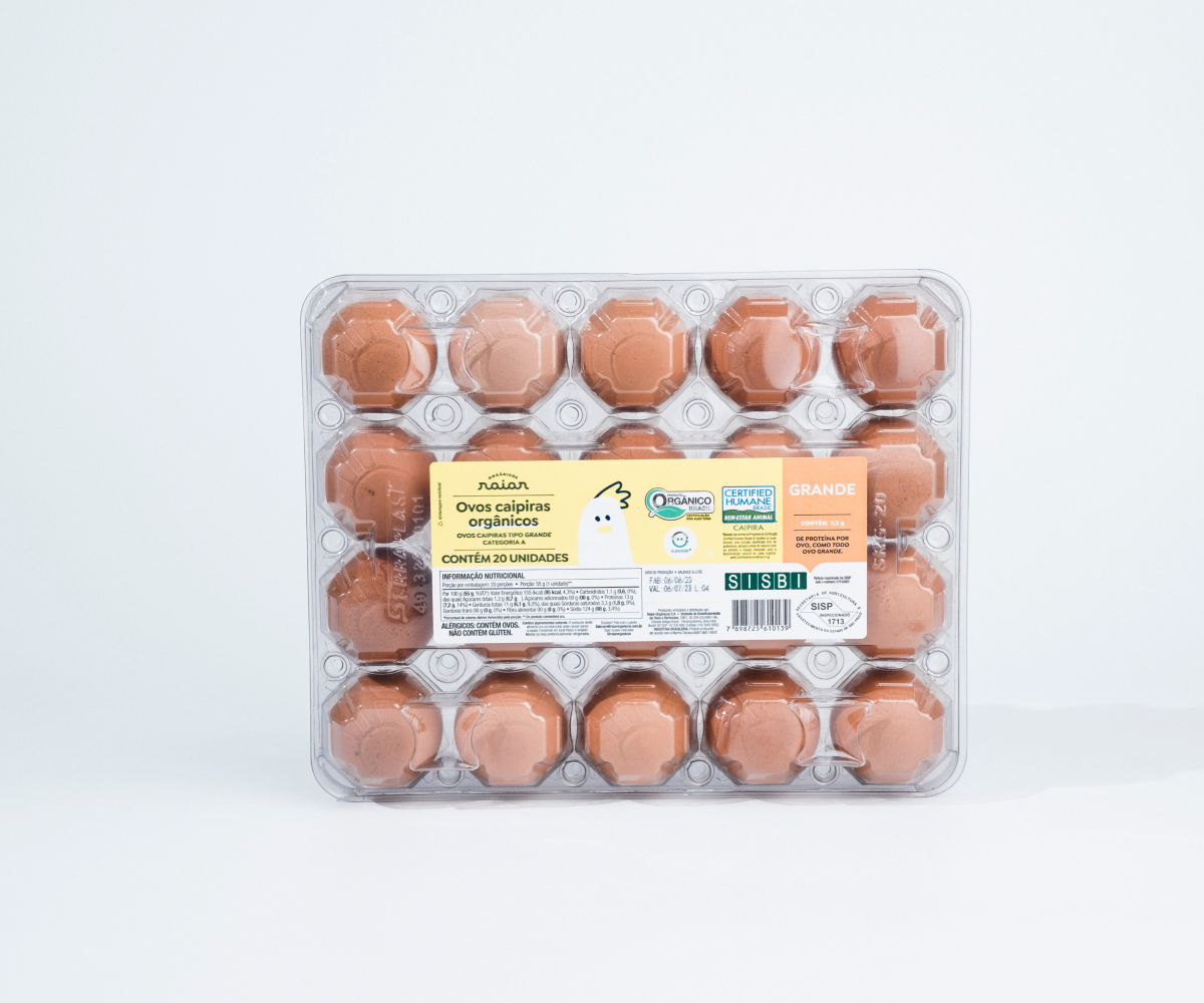 Ovos caipiras orgânicos Raiar 20 unidades