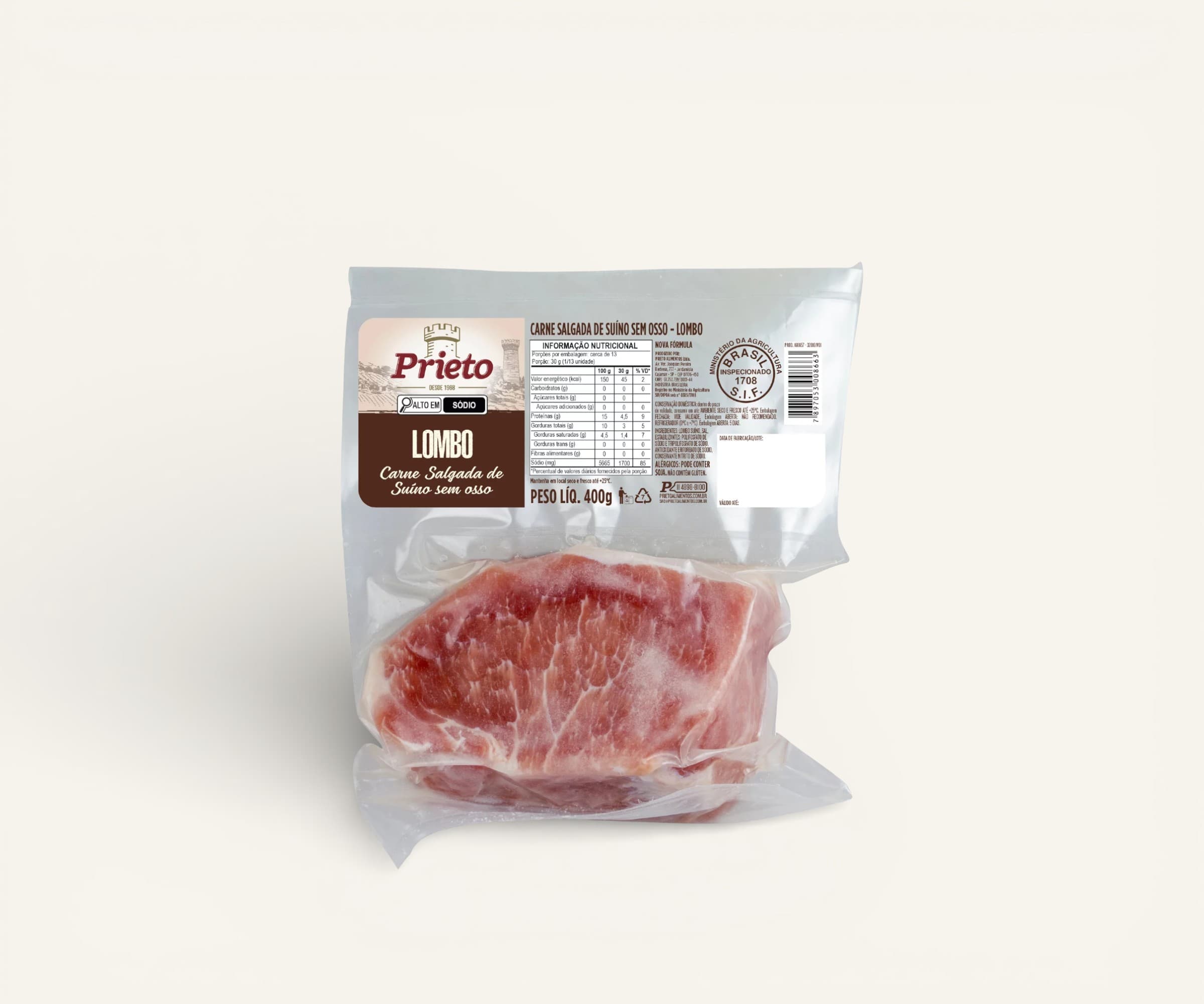 Lombo suíno salgado com osso Prieto 400g