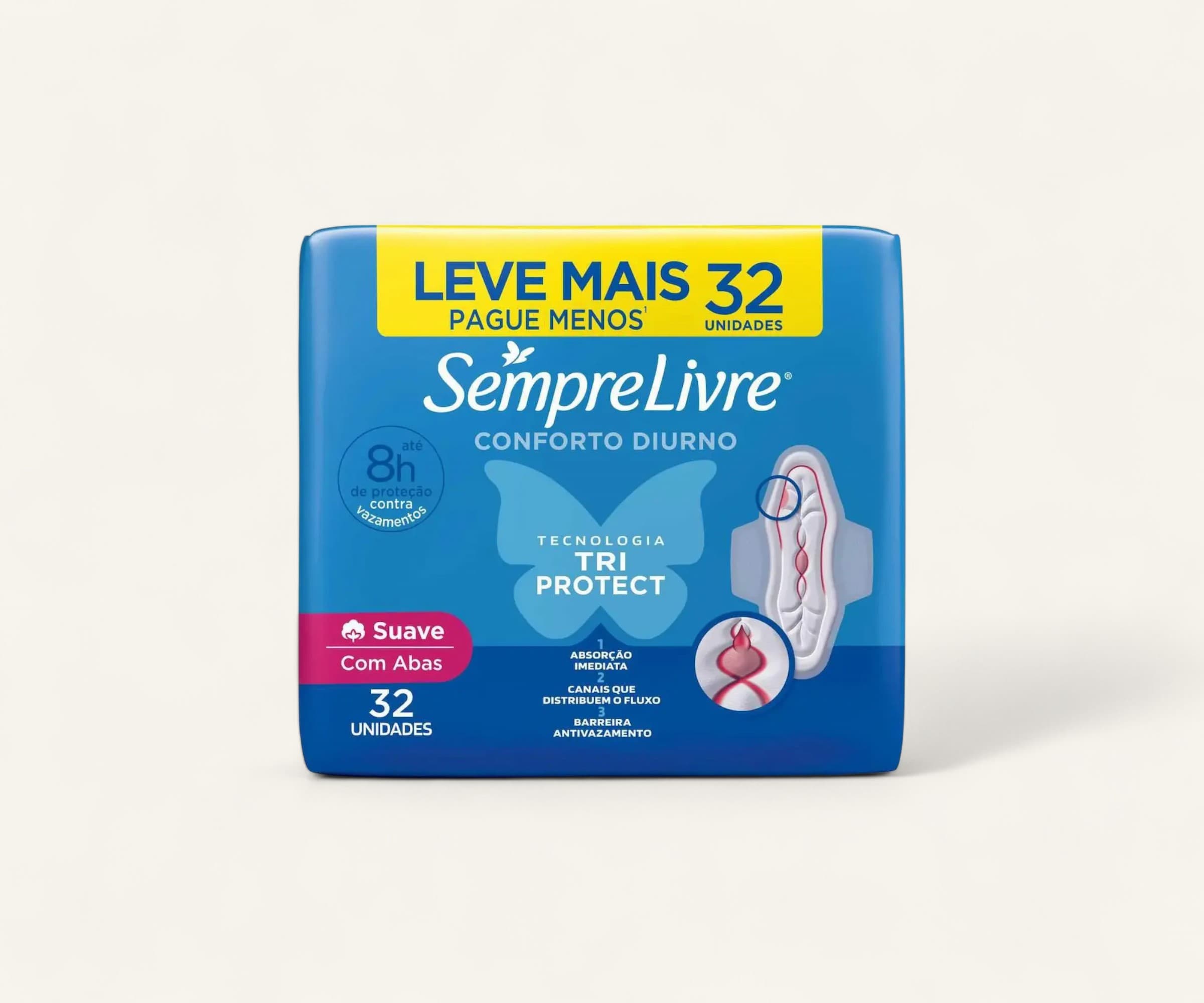 Absorvente com abas Tri Protect cobertura suave Sempre Livre 32un