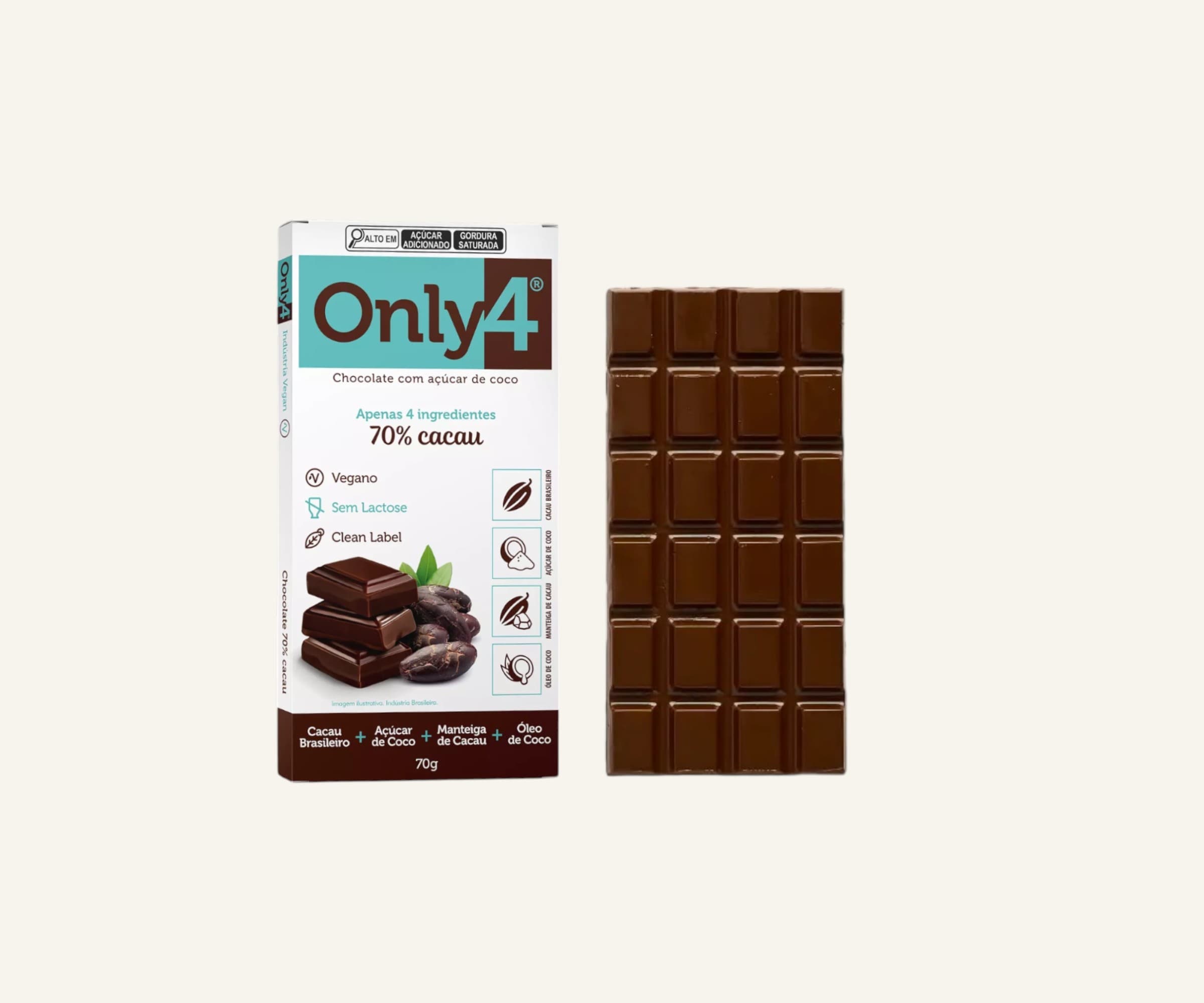 Chocolate amargo 70% com açúcar de coco 70g
