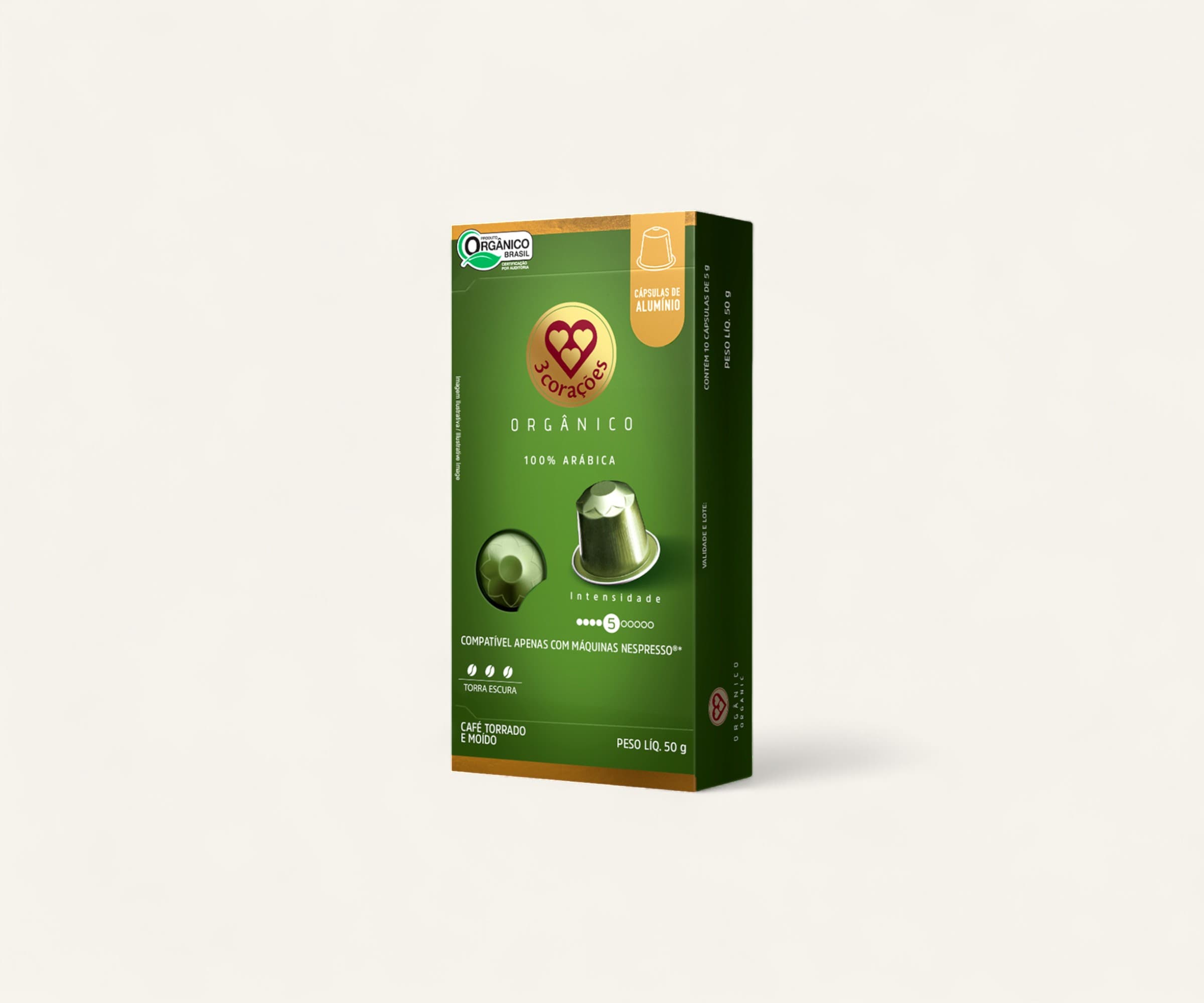 Café em cápsula orgânico compatível com máquinas Nespresso 100% arábica 3 Corações 10 cápsulas