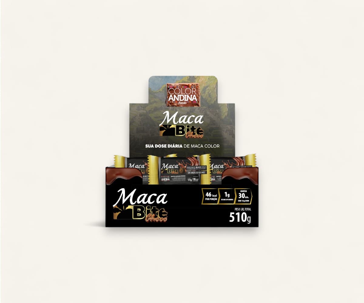 Bite banana & maca black com cobertura de chocolate Color Andina 510g