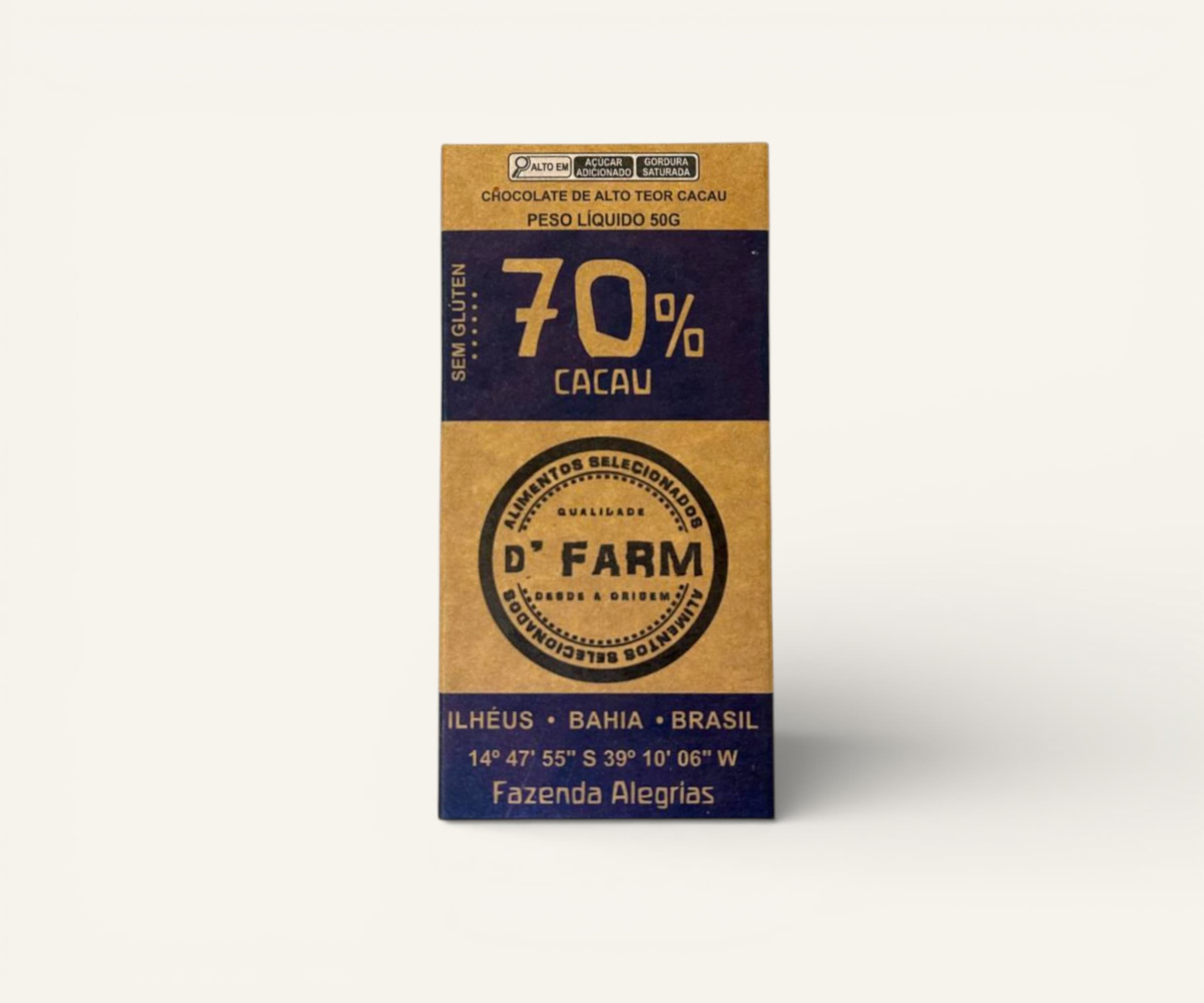 Chocolate 70% cacau D'Farm 50g