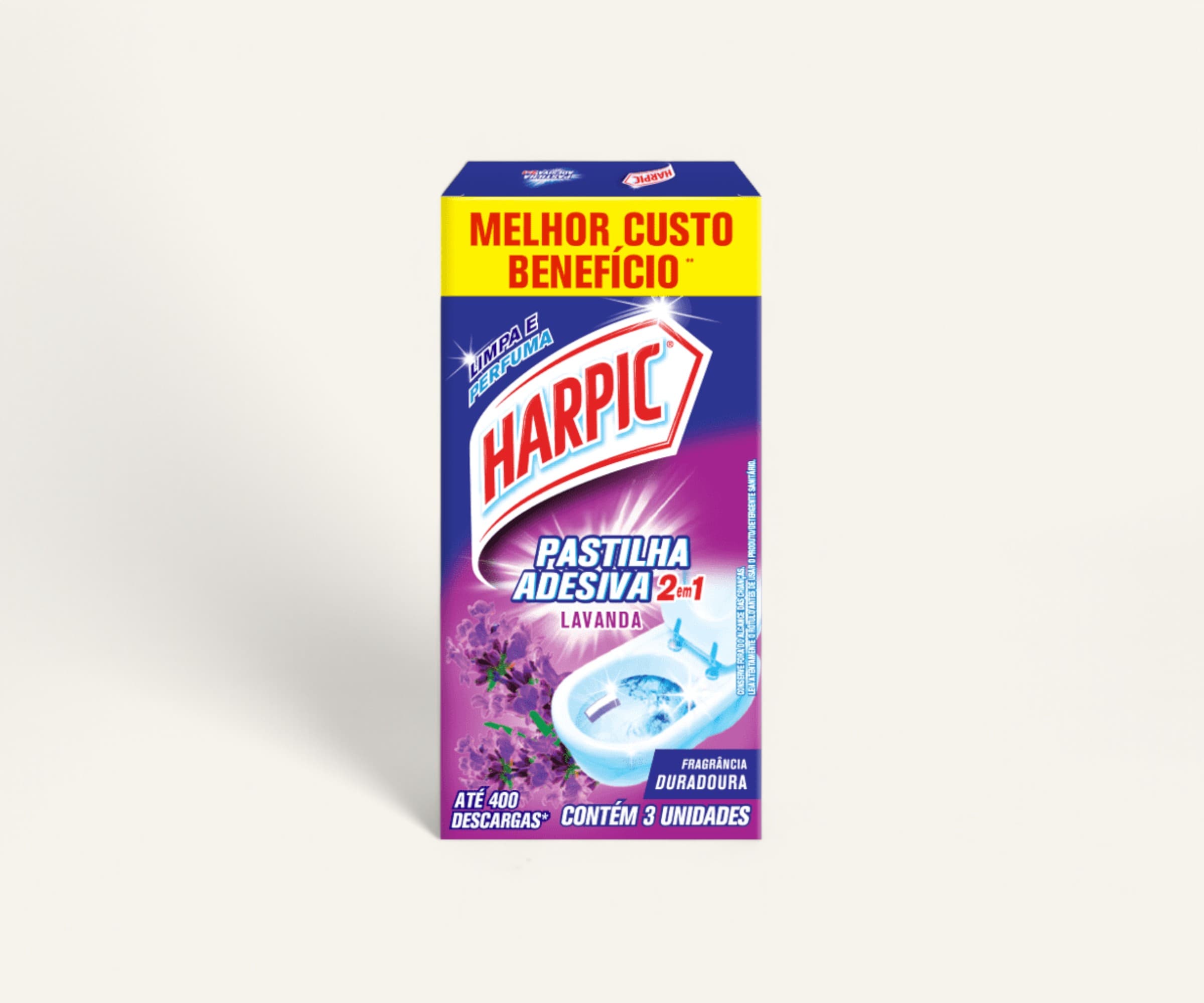 Pastilha sanitária Power 2 em 1 cheirinho de lavanda Harpic 3un