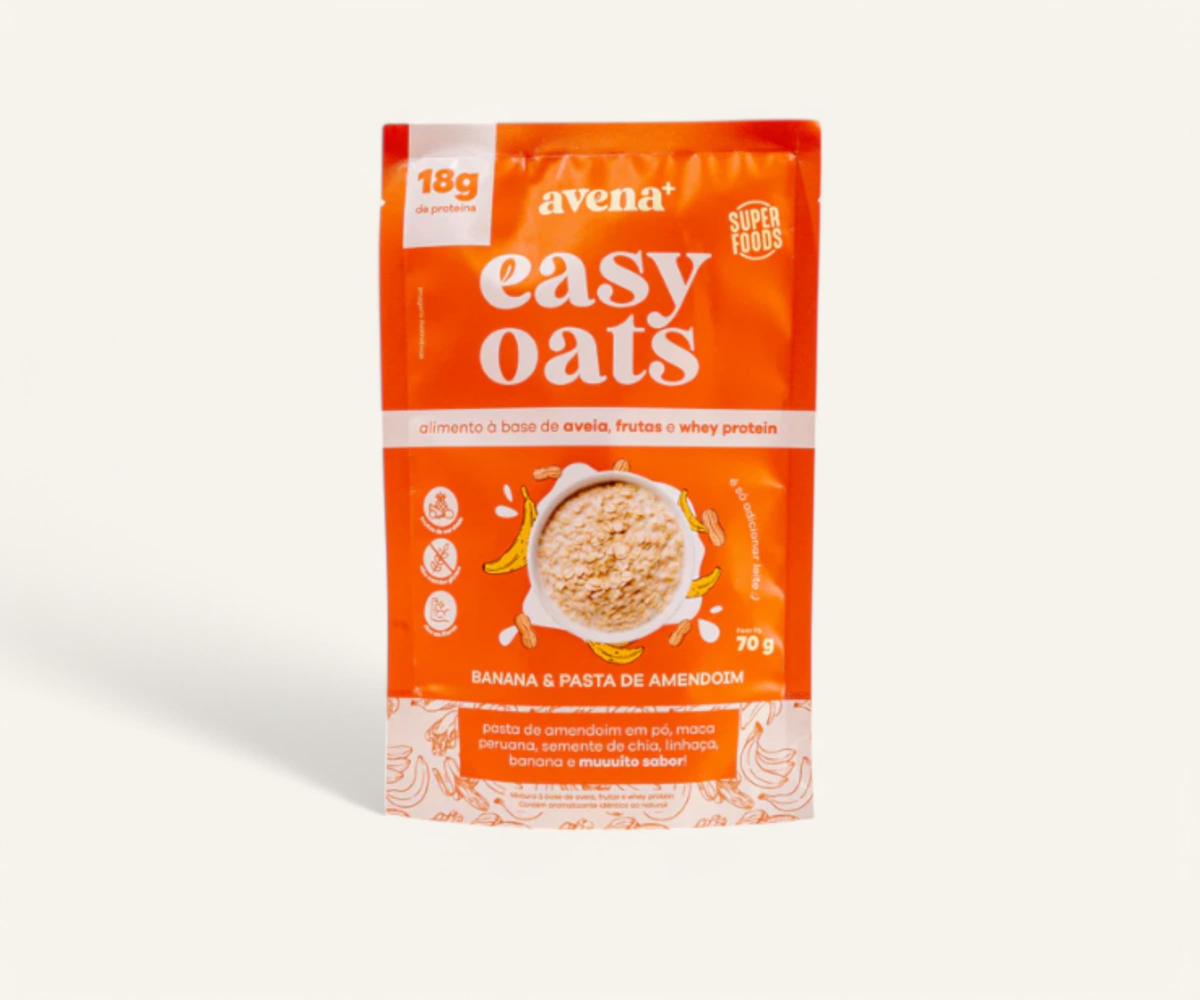 Mix de aveia proteica oatmel banana & pasta de amendoim Easy Oats 70g