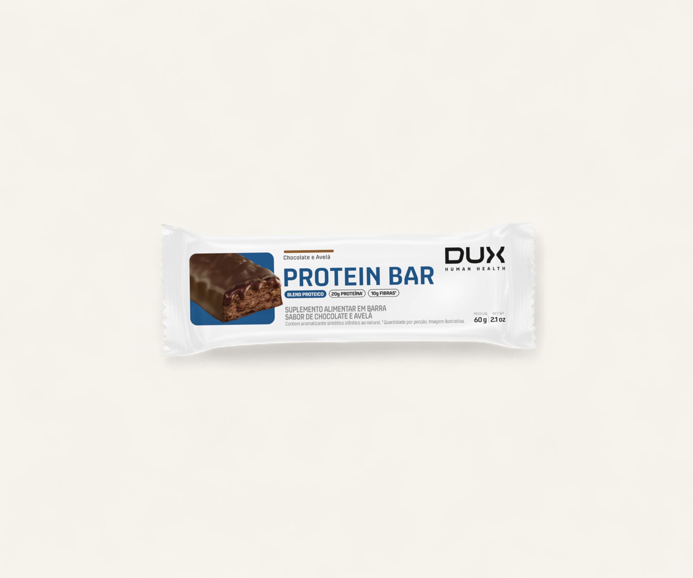 Barra de proteína 20g Protein Bar Dux sabor chocolate e avelã 60g