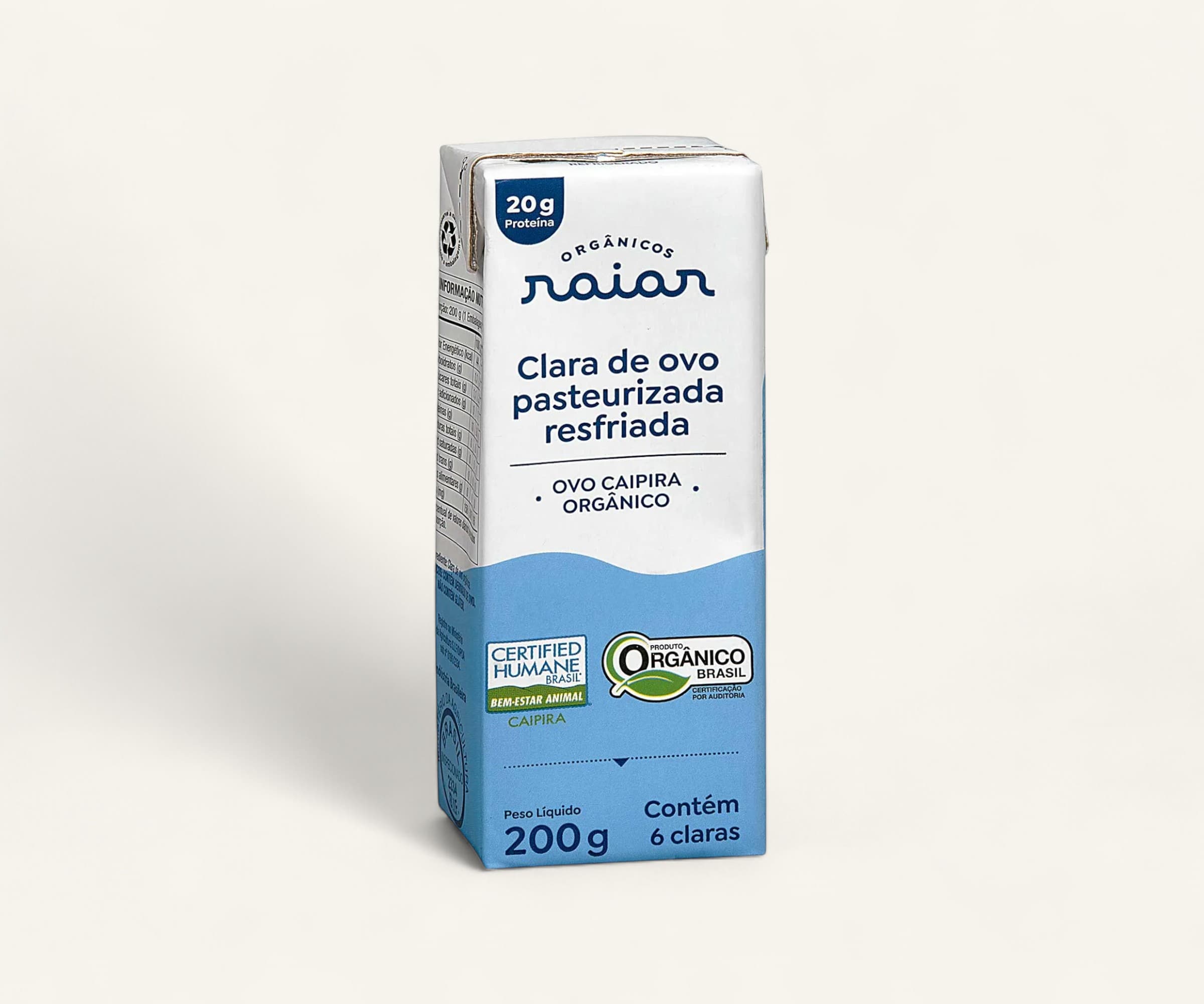 Clara de ovo orgânico pasteurizada resfriada Raiar 200g