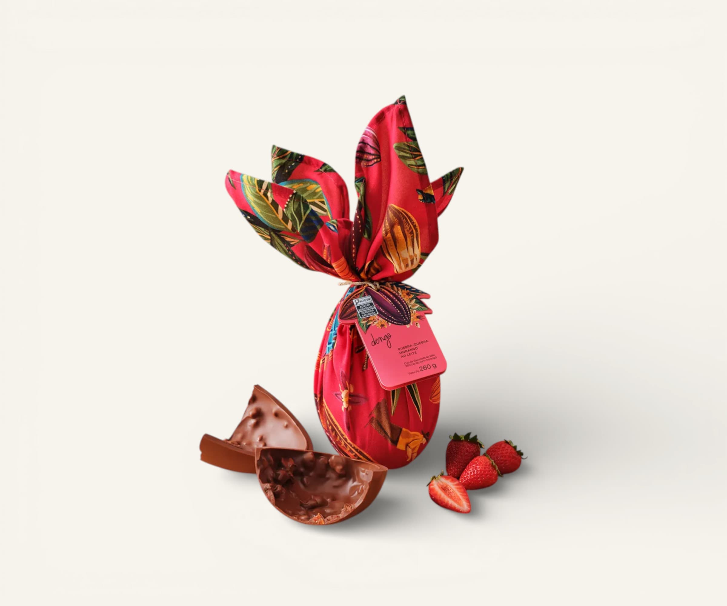 Ovo de Páscoa ao leite quebra-quebra de morango Dengo 260g