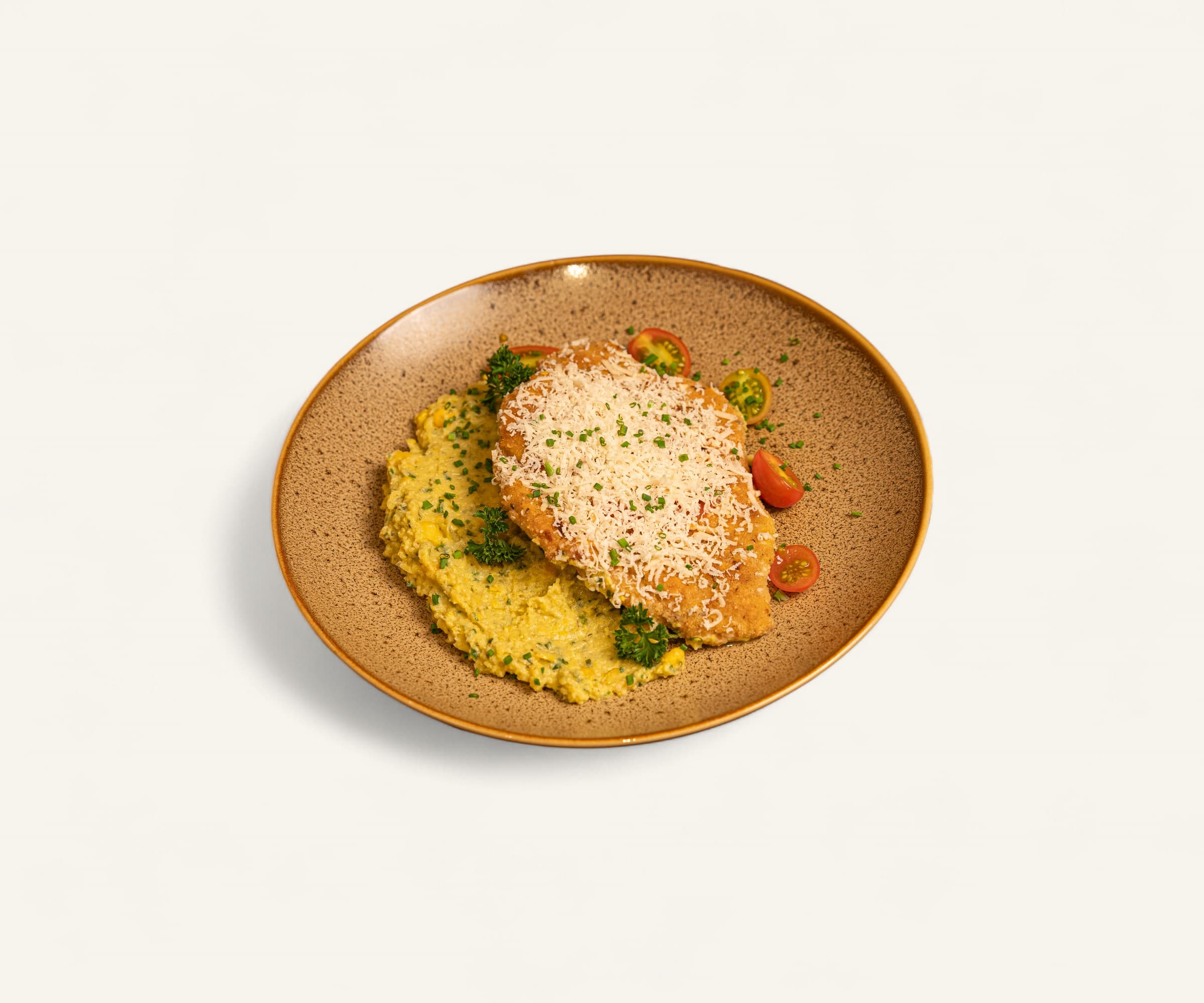 Parmegiana de frango com creme de milho 350g