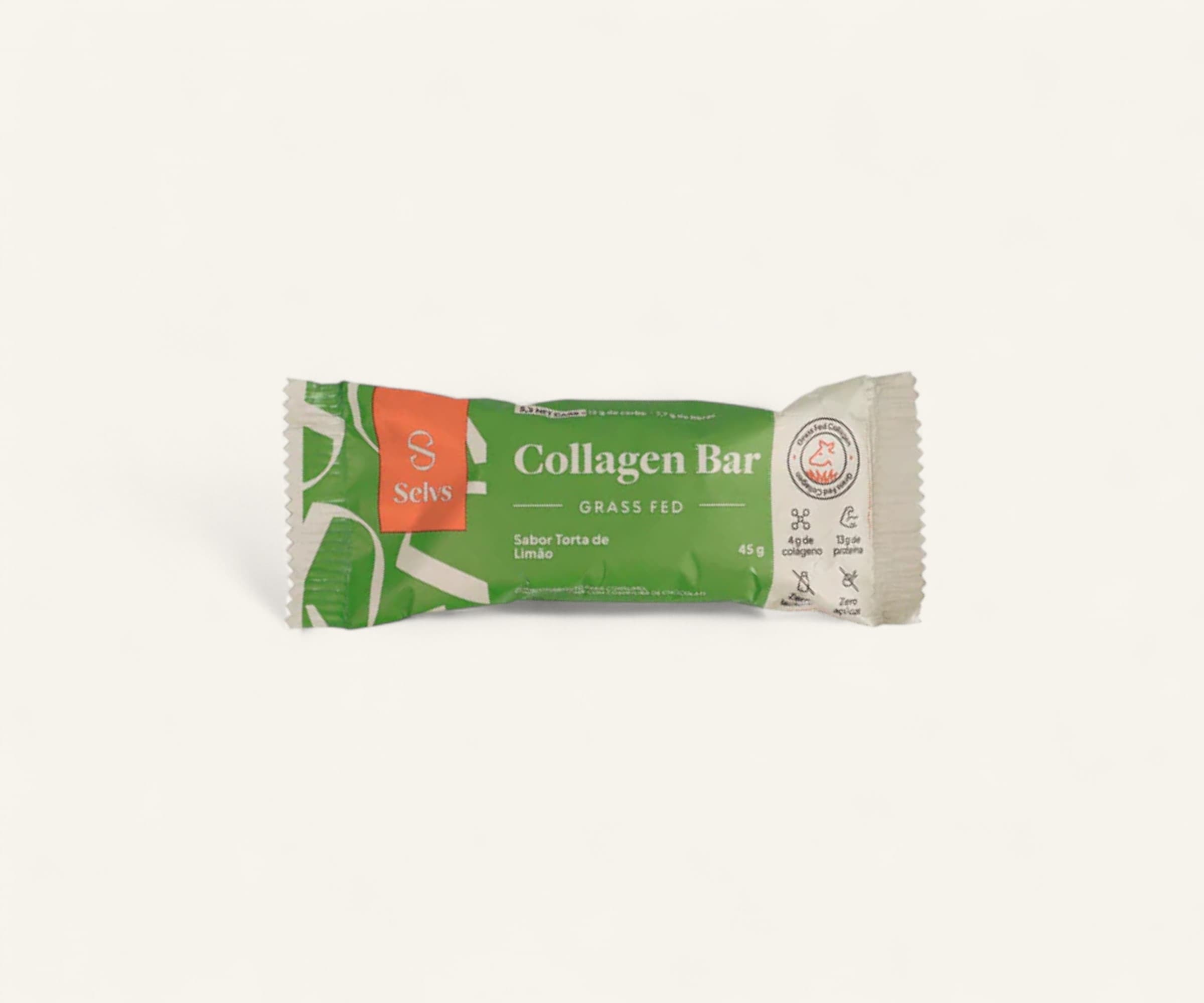 Barra de colágeno com 13g de proteína grass fed Collagen Bar sabor torta de limão Selvs 45g