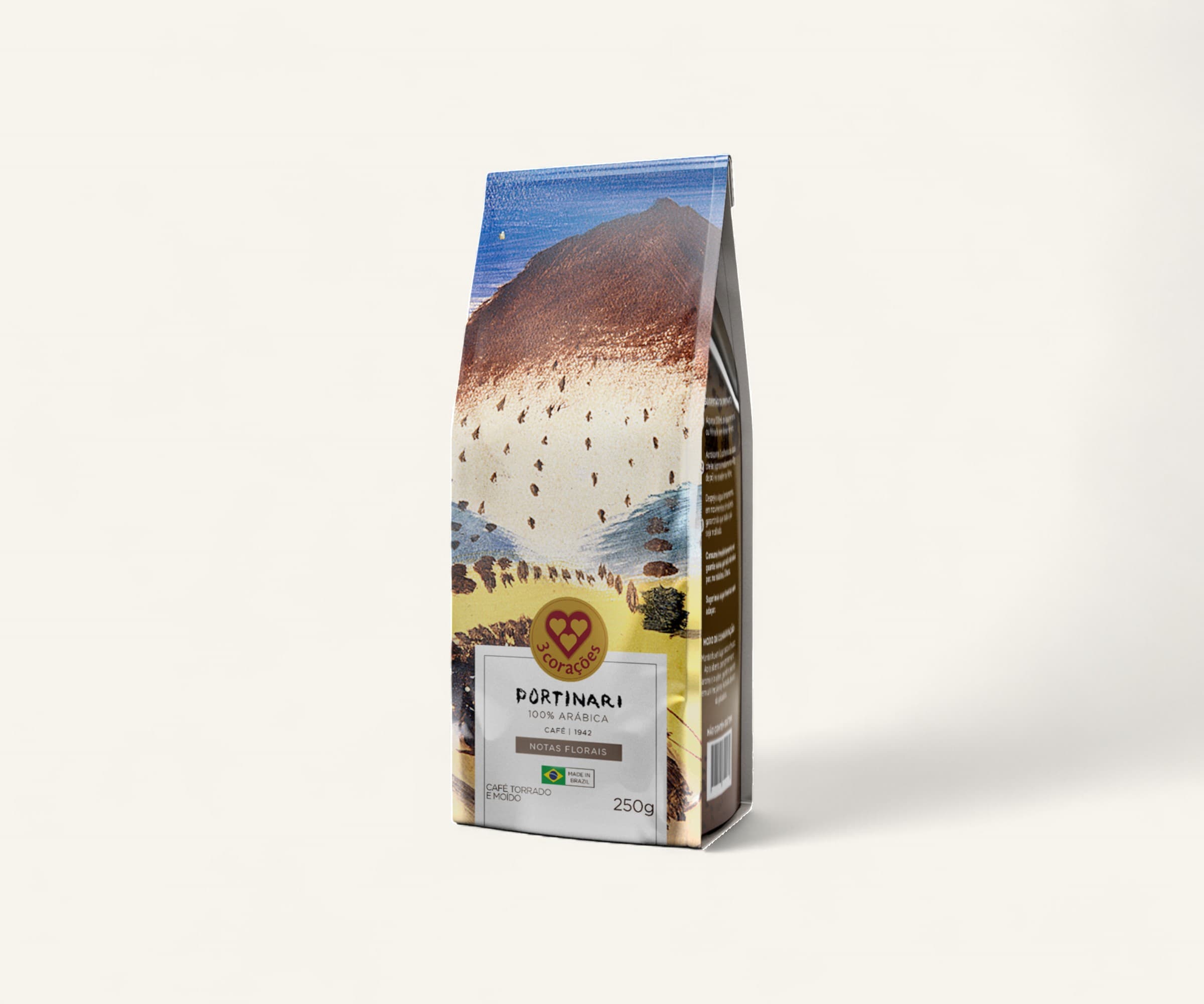 Café torrado e moído Portinari notas florais 100% arábica 3 Corações 250g
