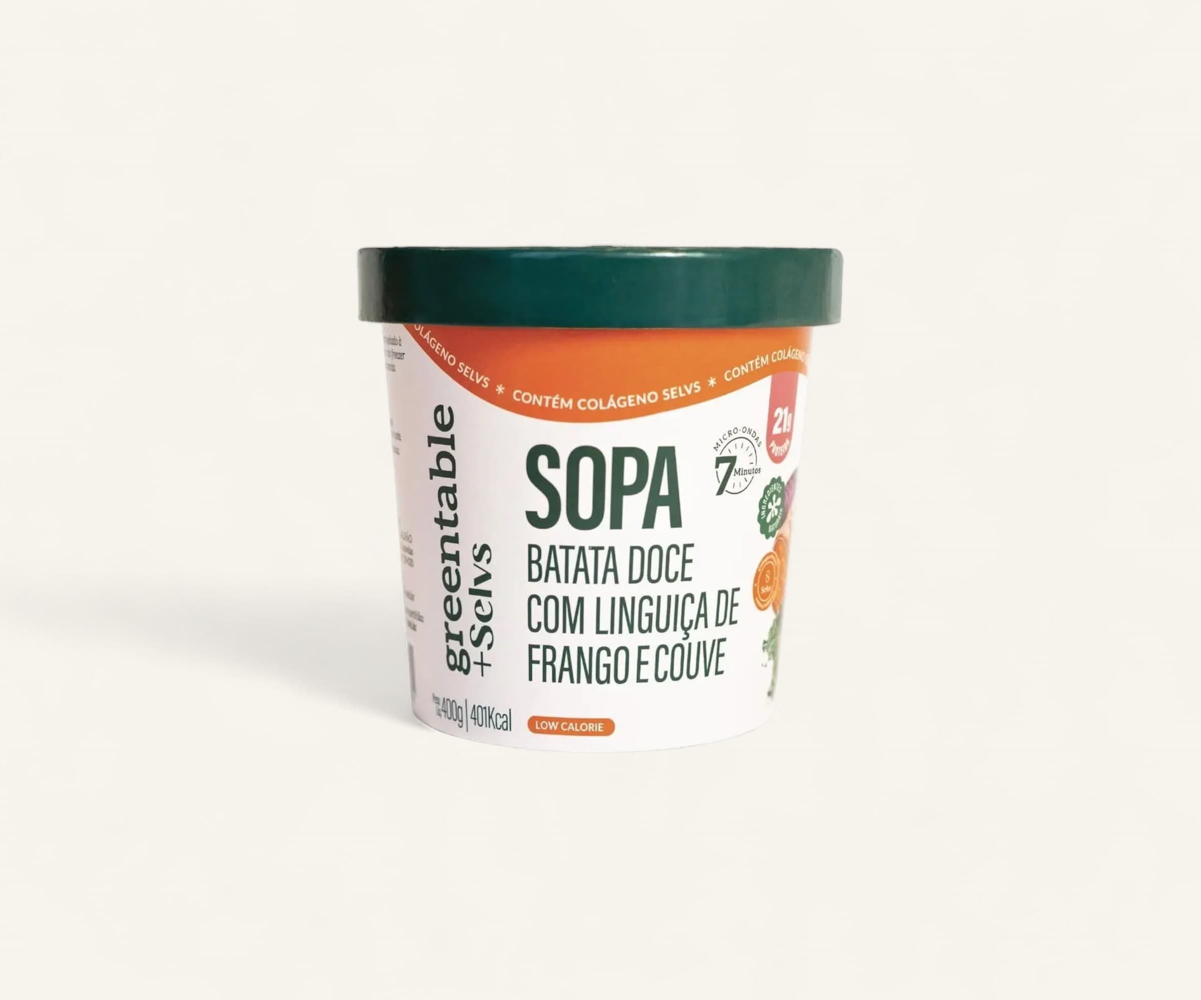 Sopa de batata doce com linguiça de frango e couve 400g