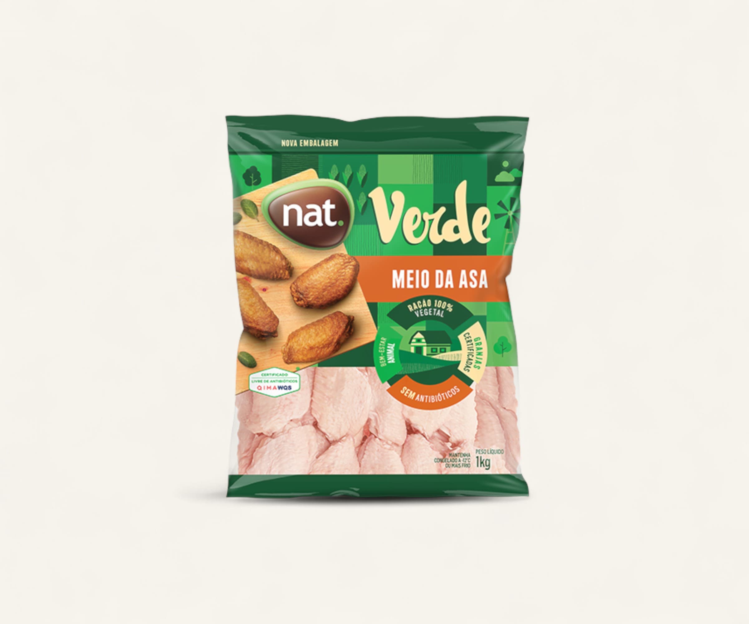 Meio da asa de frango nat. verde 1kg