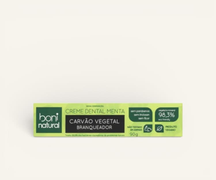 Pasta de dente branqueadora sem flúor menta & carvão vegetal Boni Natural 90g