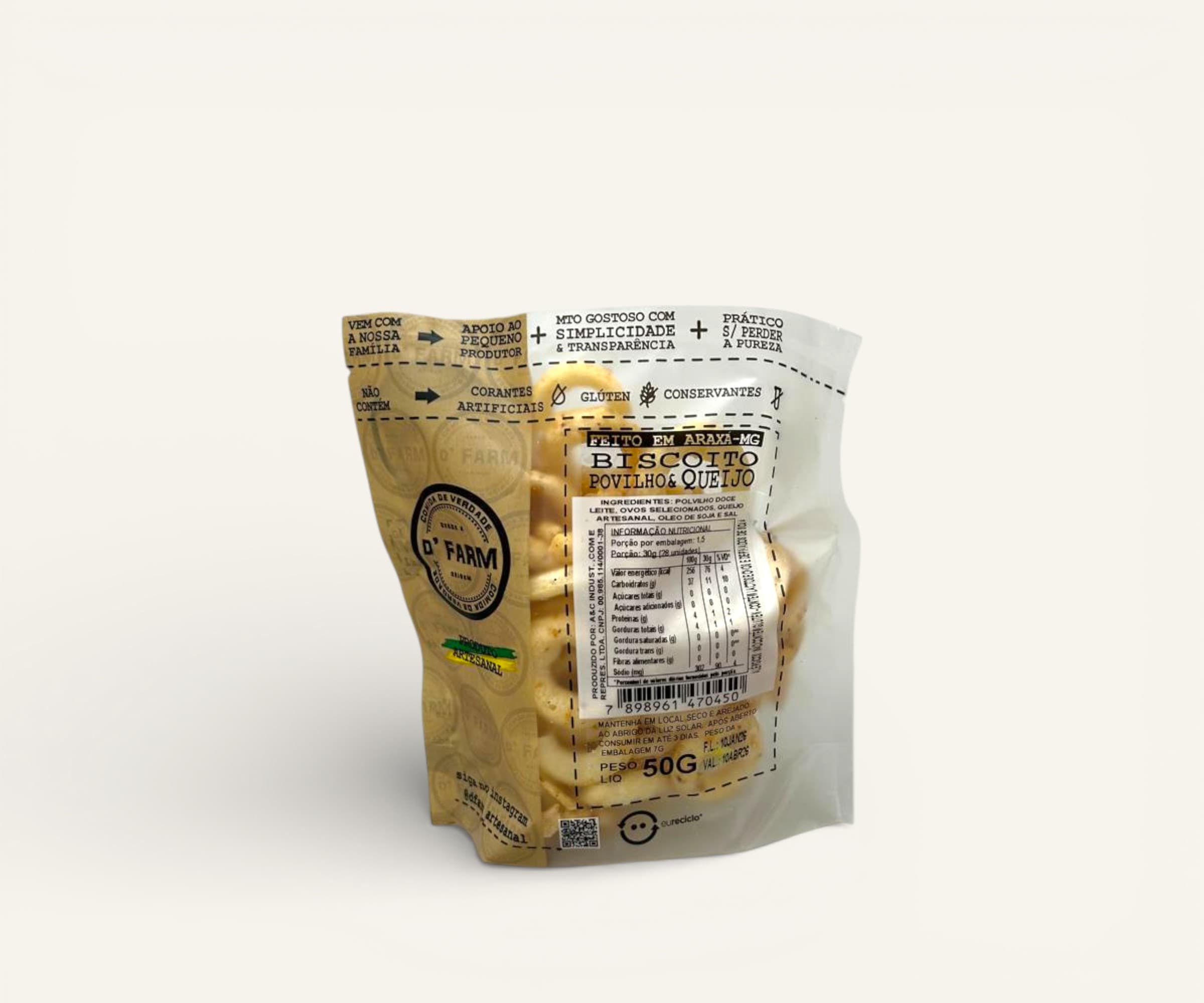 Biscoito de polvilho & queijo D'Farm 50g